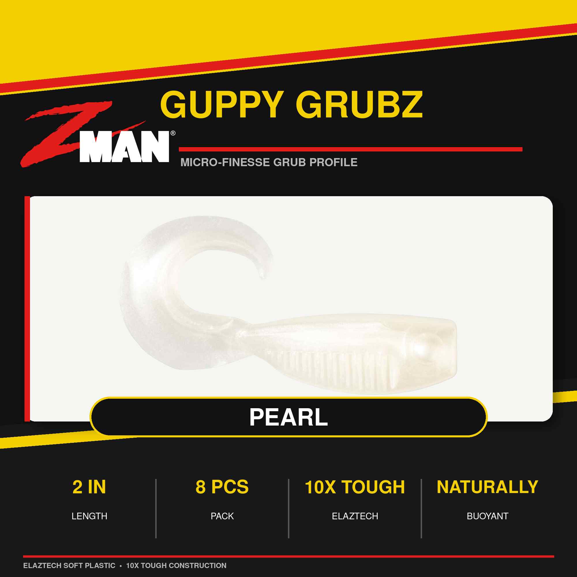 Zman Soft Lure Guppy GrubZ 2 Inch 8/Pack Pearl (9880)