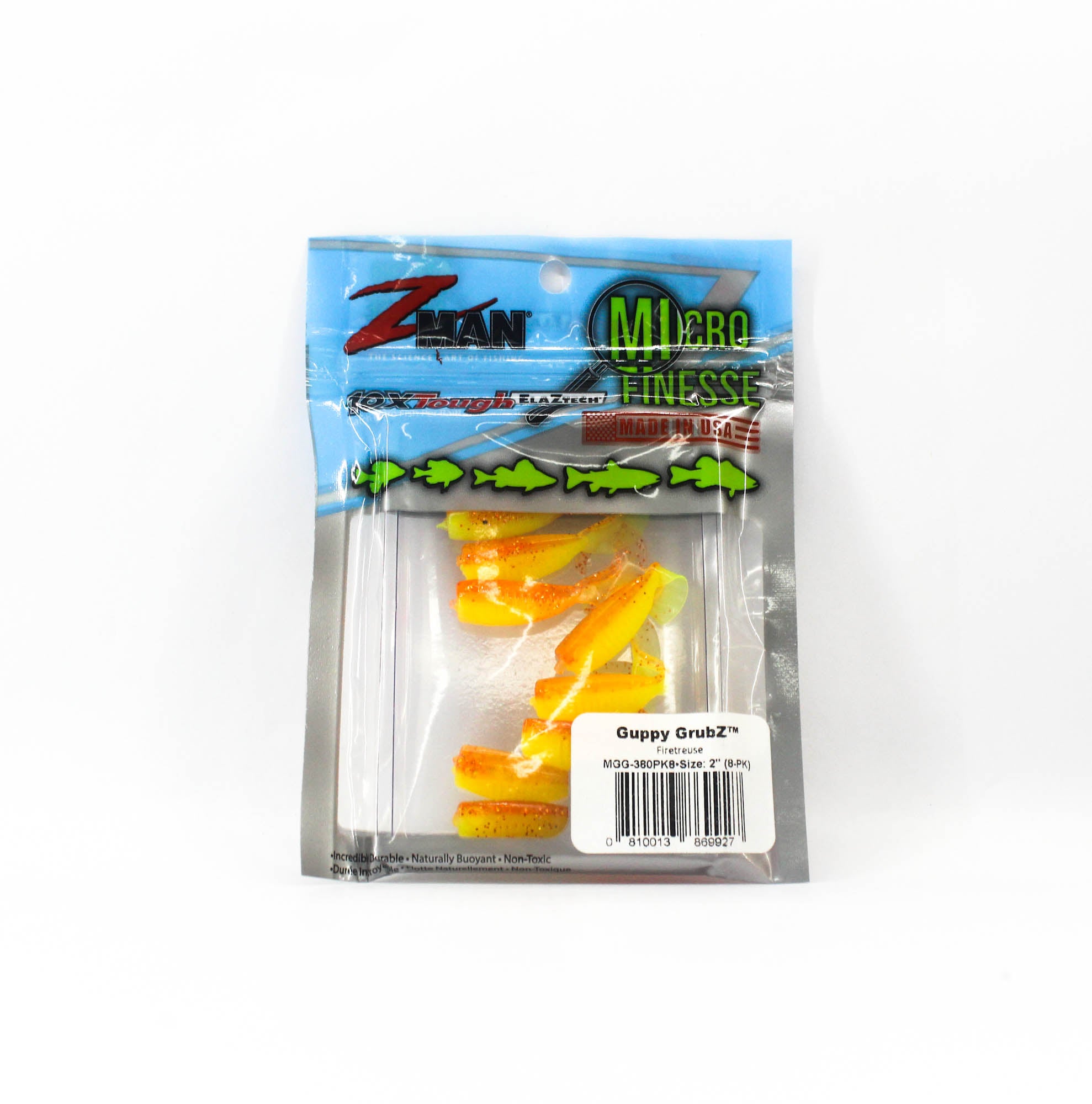 Zman Soft Lure Guppy GrubZ 2 Inch 8/Pack Firetreuse (9927)
