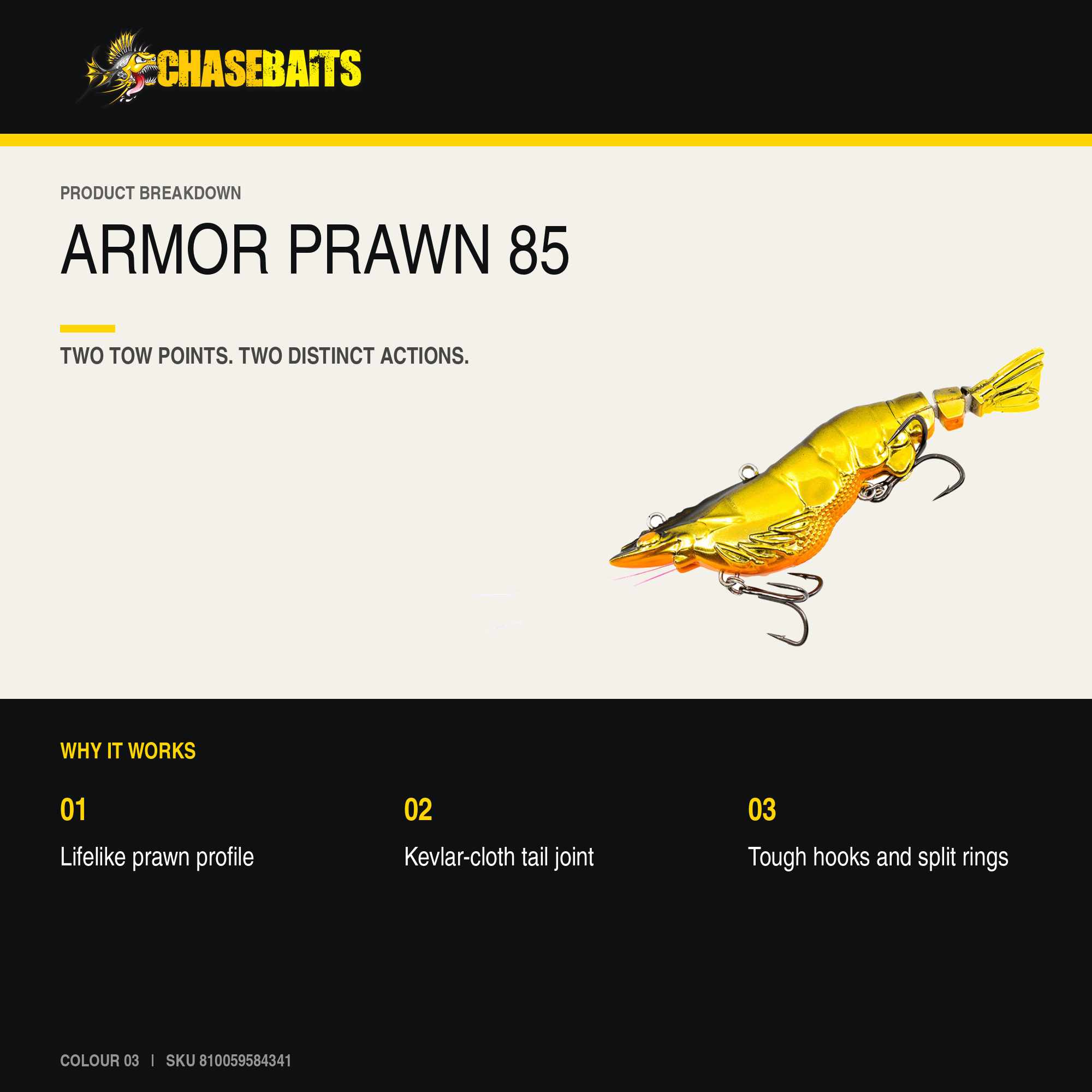 Chasebaits Armour Prawn 85 mm 13 grams Sinking Lure 03 (4341)