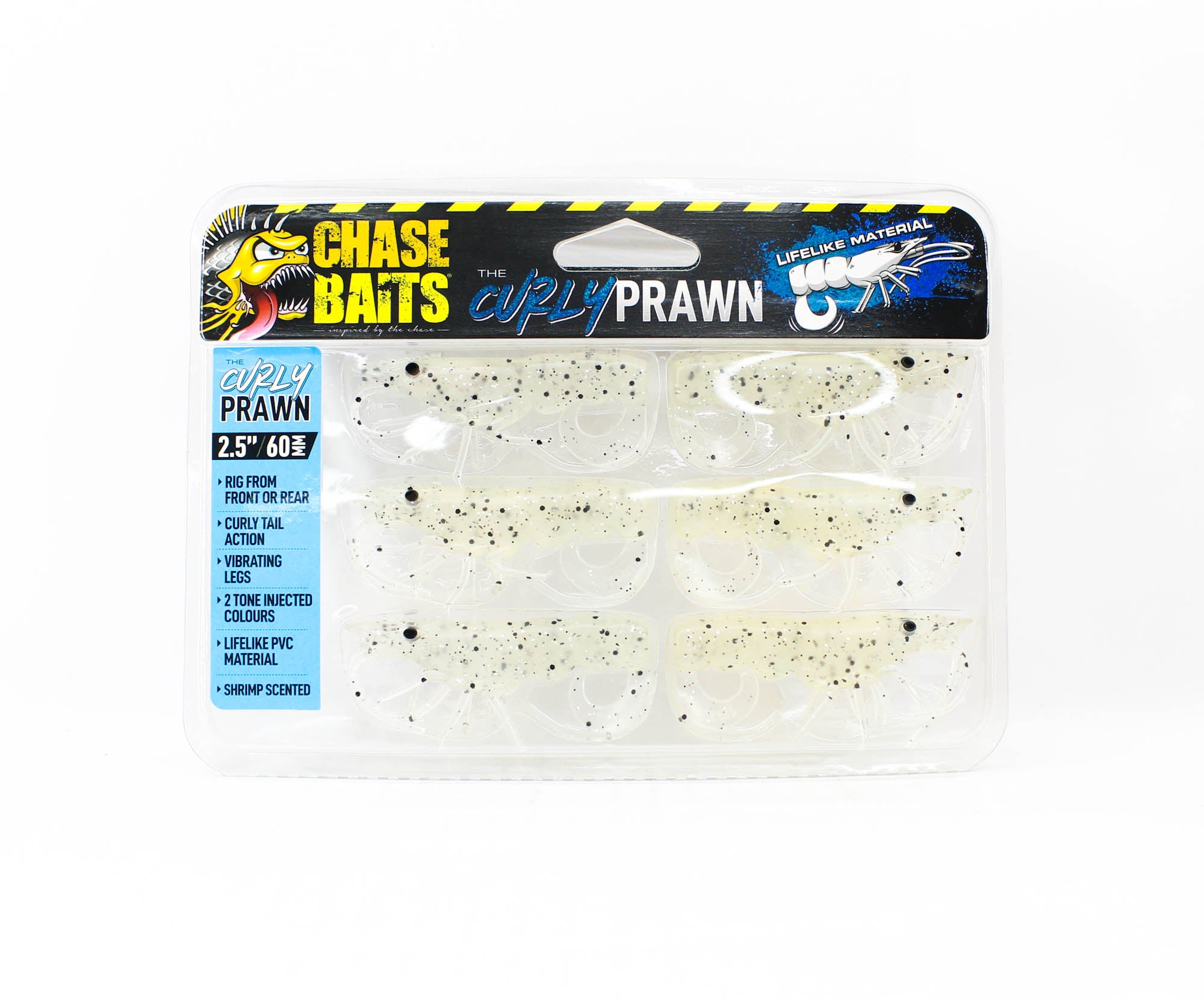 Chasebaits Curly Prawn 60 mm Sinking Lure 6/Pack Jelly Prawn (4402)