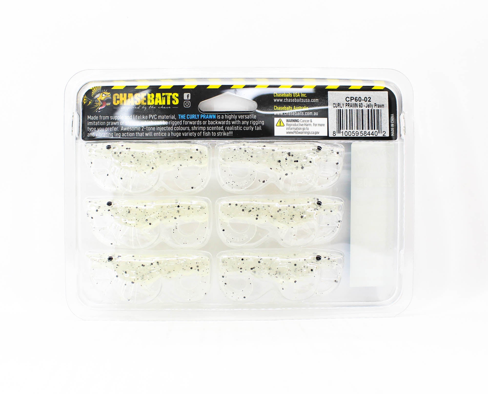 Chasebaits Curly Prawn 60 mm Sinking Lure 6/Pack Jelly Prawn (4402)