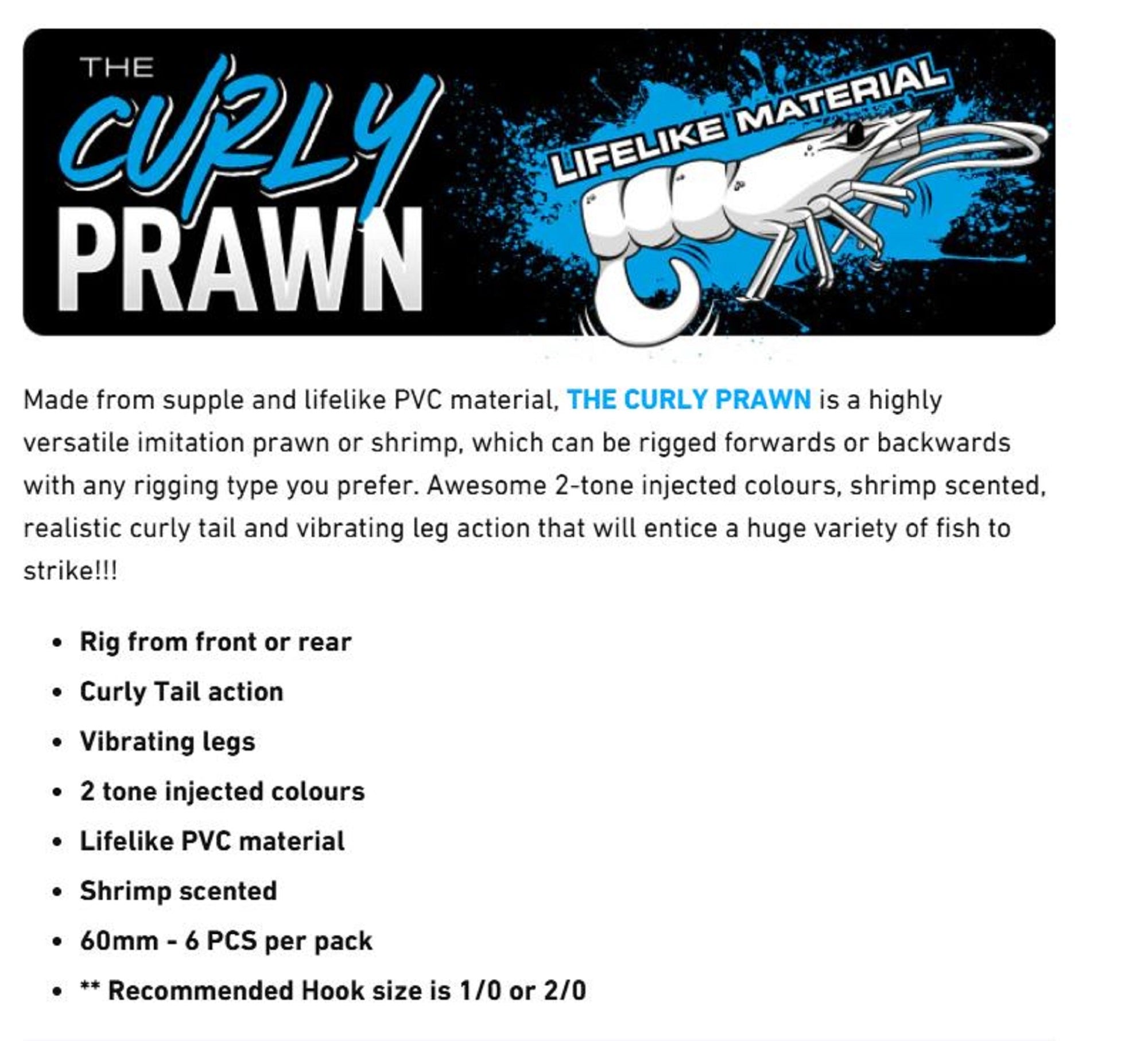 Chasebaits Curly Prawn 60 mm Sinking Lure 6/Pack Jelly Prawn (4402)
