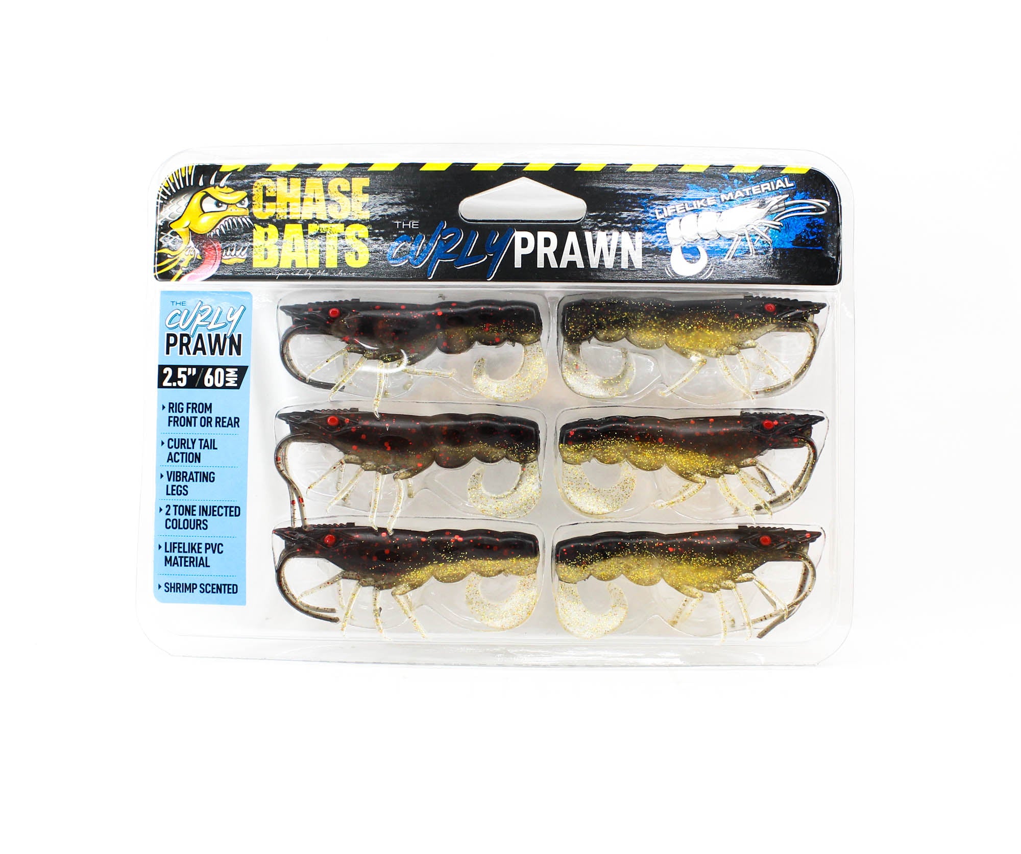 Chasebaits Curly Prawn 60 mm Sinking Lure 6/Pack Blood Gold (4419)