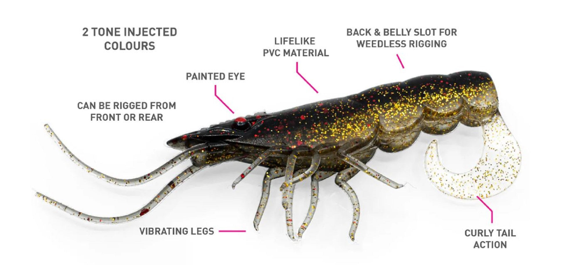 Chasebaits Curly Prawn 60 mm Sinking Lure 6/Pack Blood Gold (4419)