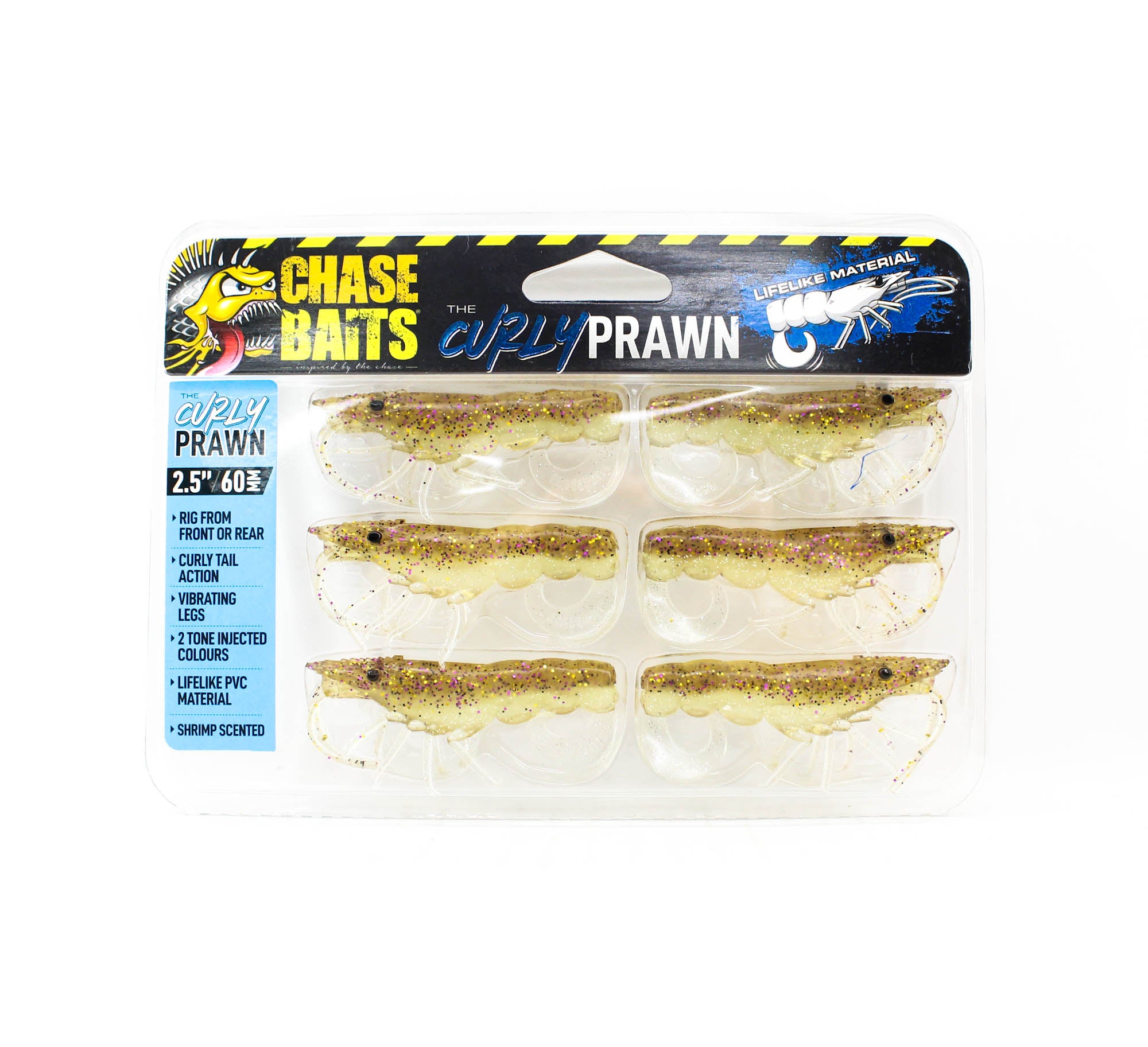 Chasebaits Curly Prawn 60 mm Sinking Lure 6/Pack Gold Shiner (4426)