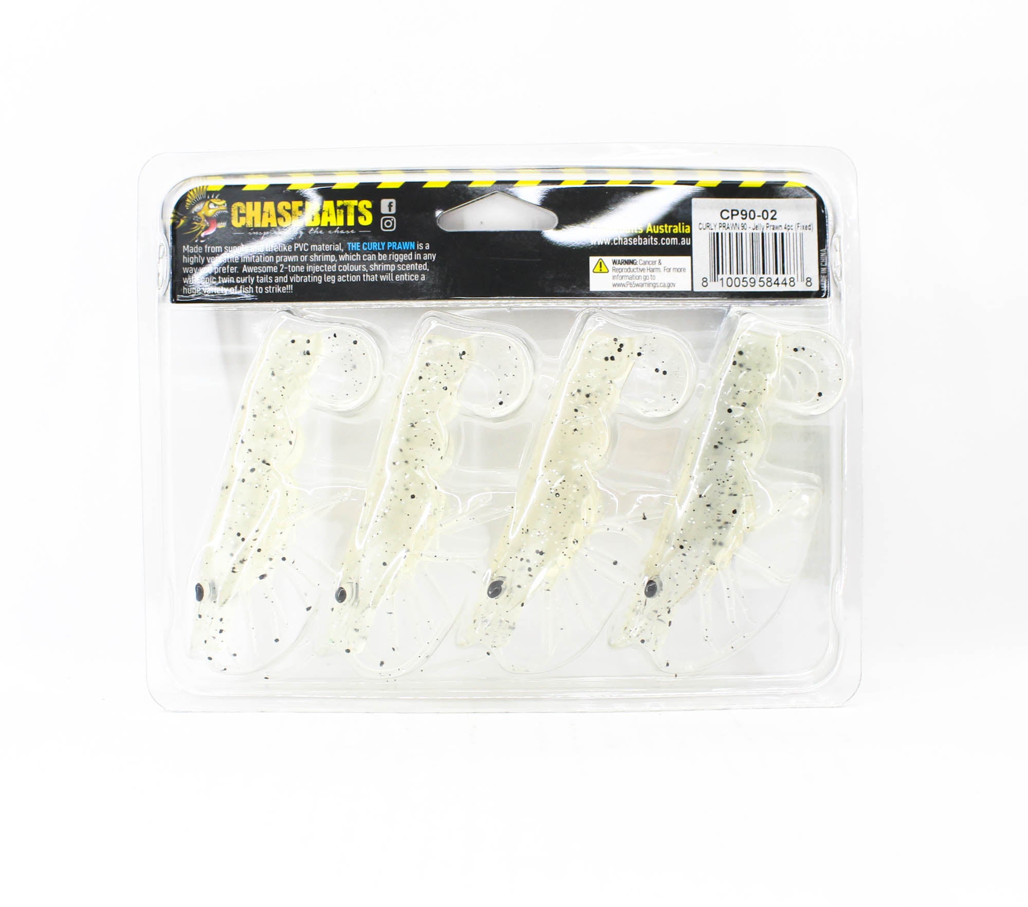 Chasebaits Curly Prawn 90 mm Sinking Lure 4/Pack Jelly Prawn (4488)