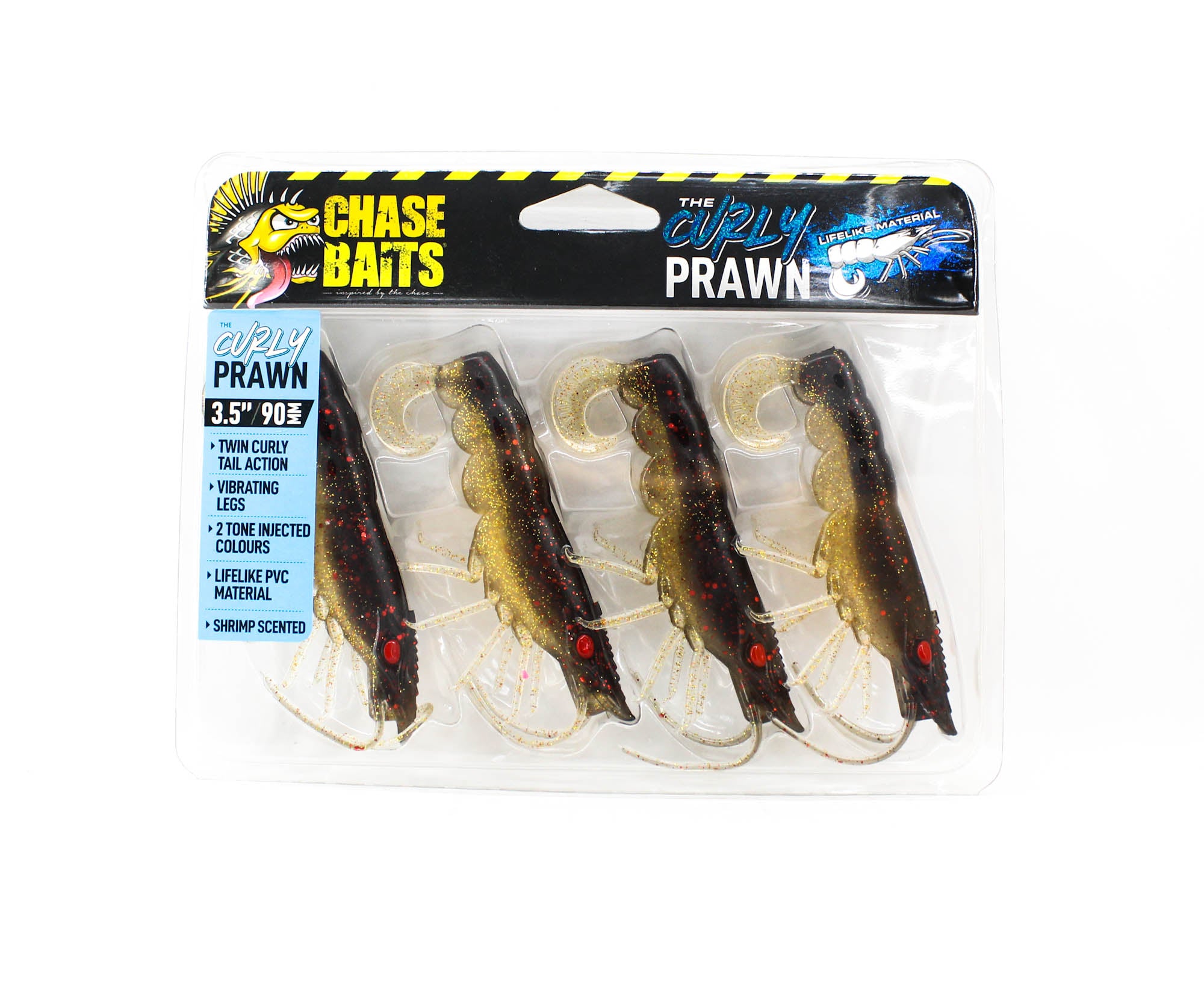 Chasebaits Curly Prawn 90 mm Sinking Lure 4/Pack Blood Gold (4495)