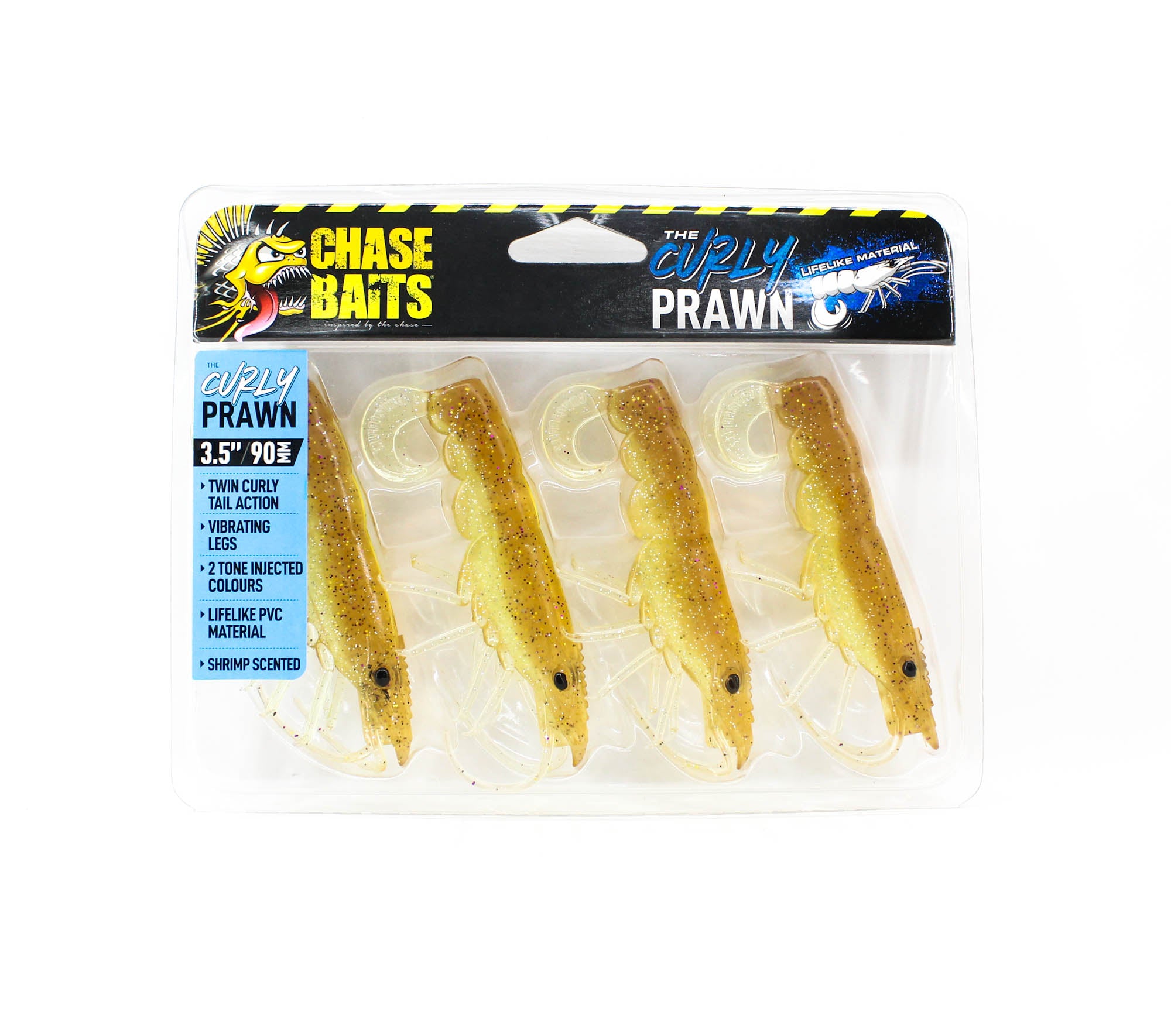 Chasebaits Curly Prawn 90 mm Sinking Lure 4/Pack Gold Shiner (4501)