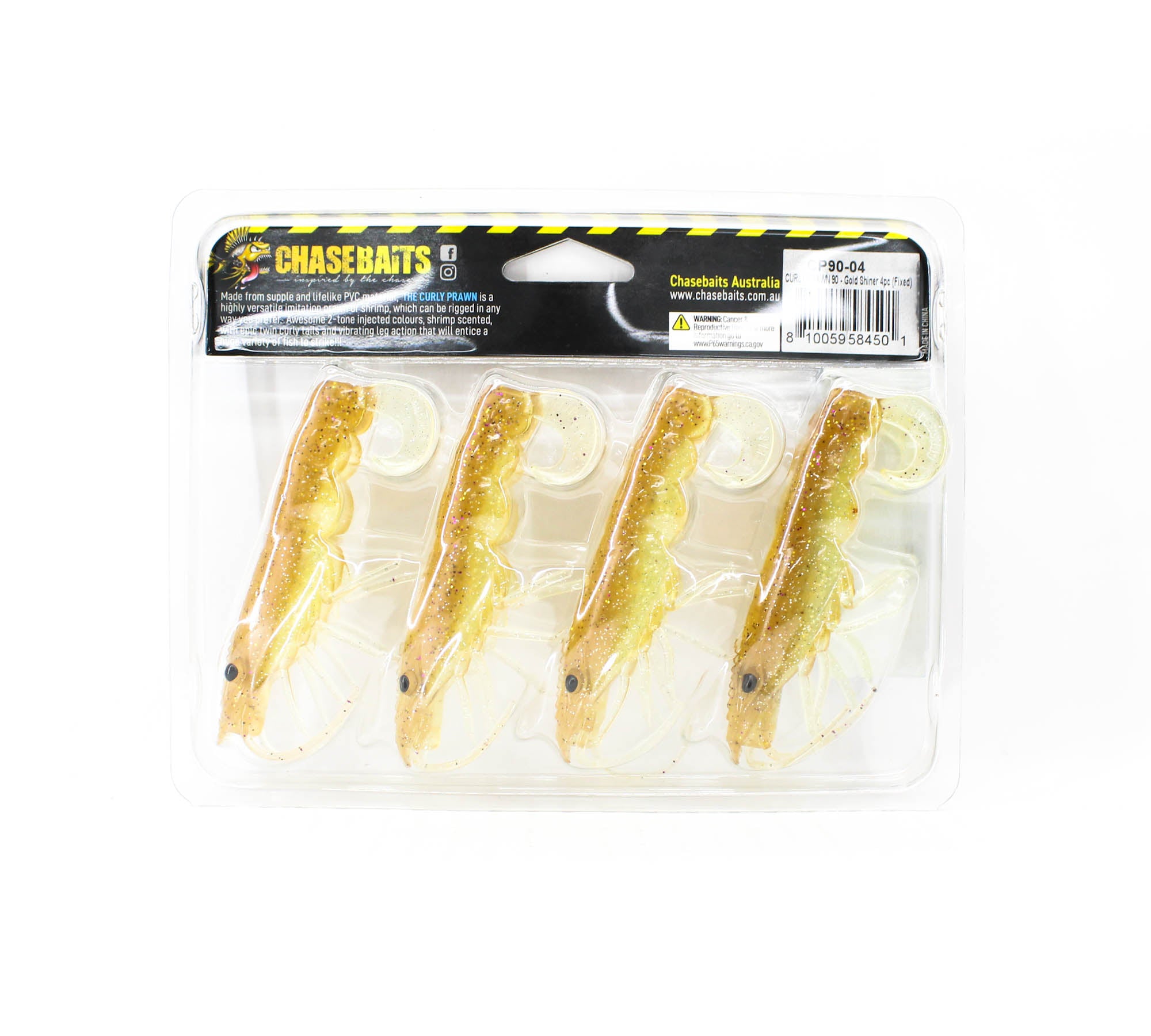 Chasebaits Curly Prawn 90 mm Sinking Lure 4/Pack Gold Shiner (4501)