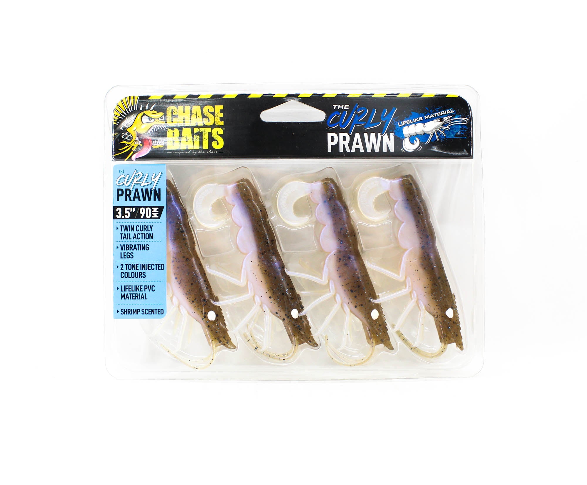 Chasebaits Curly Prawn 90 mm Sinking Lure 4/Pack Pearl Prawn (4518)