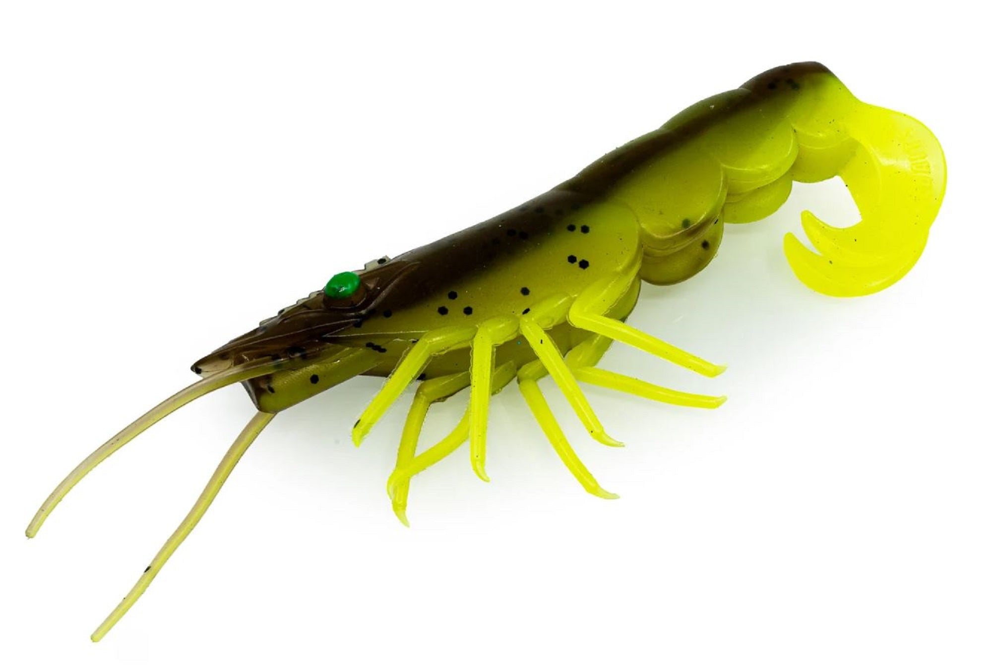 Chasebaits Curly Prawn 90 mm Sinking Lure 4/Pack Lime Tiger (4525)
