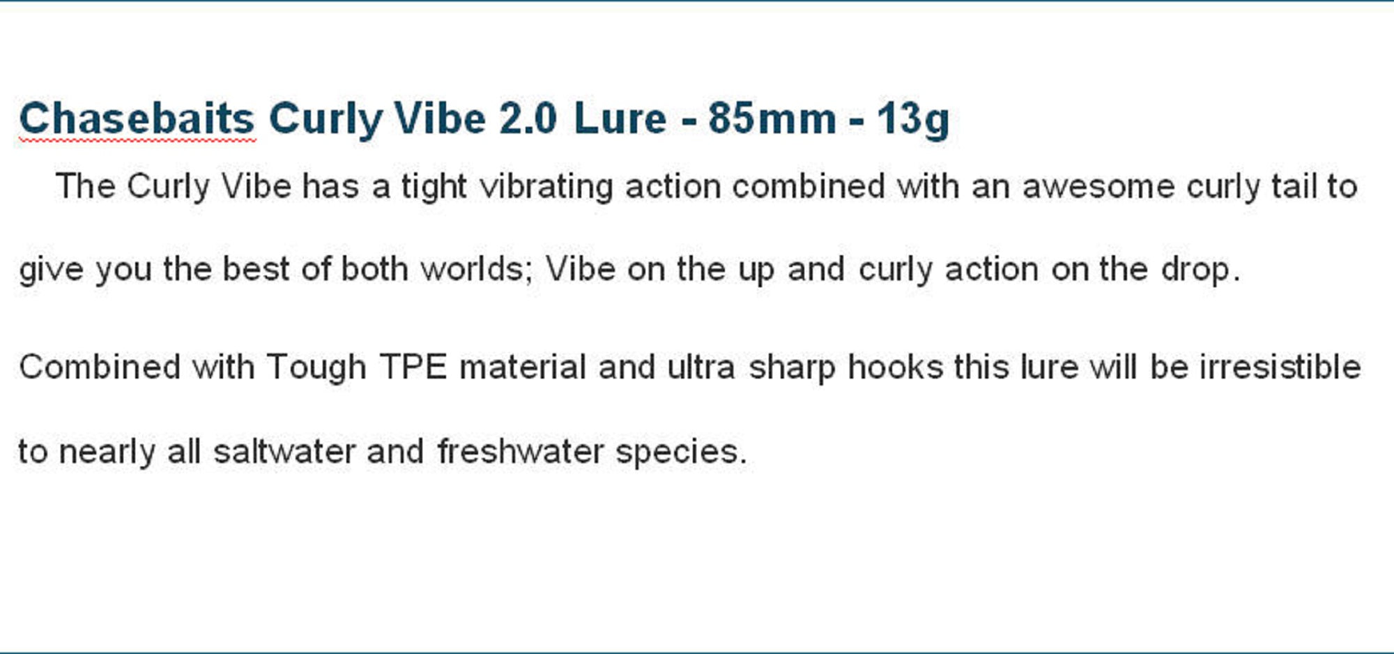 Chasebaits Curly Vibe 85 mm 13 grams Sinking Lure 02 (4563)