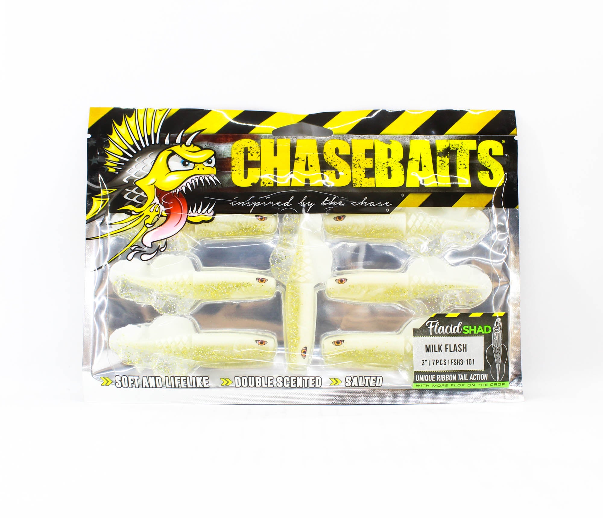 Chasebaits Flacid Shad 3inch Soft Lure 7/Pack Milk Flash (4631)