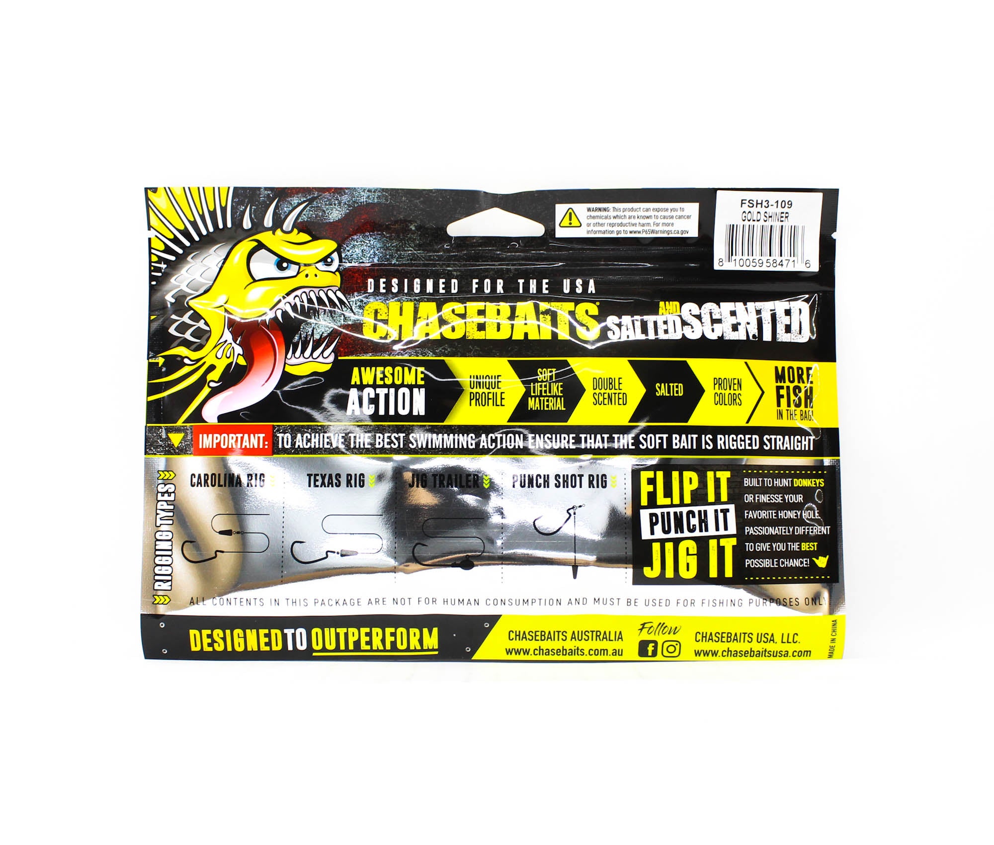 Chasebaits Flacid Shad 3inch Soft Lure 7/Pack Gold Shiner (4716)