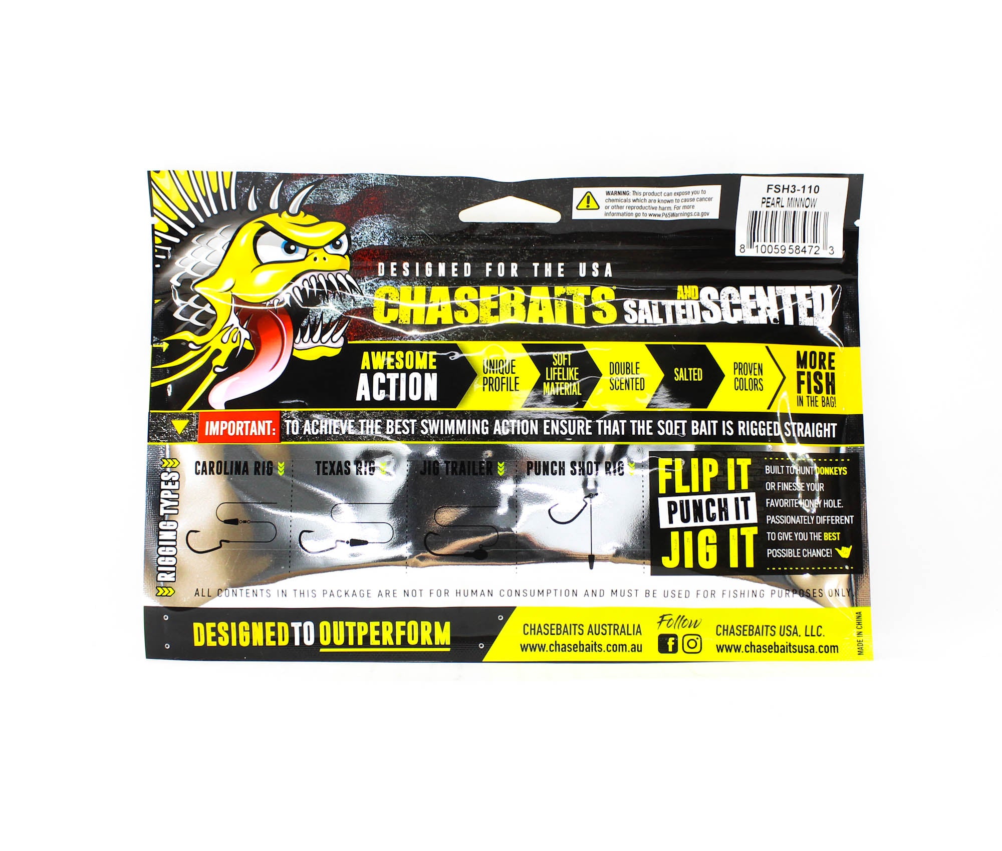 Chasebaits Flacid Shad 3inch Soft Lure 7/Pack Pearl Minnow (4723)