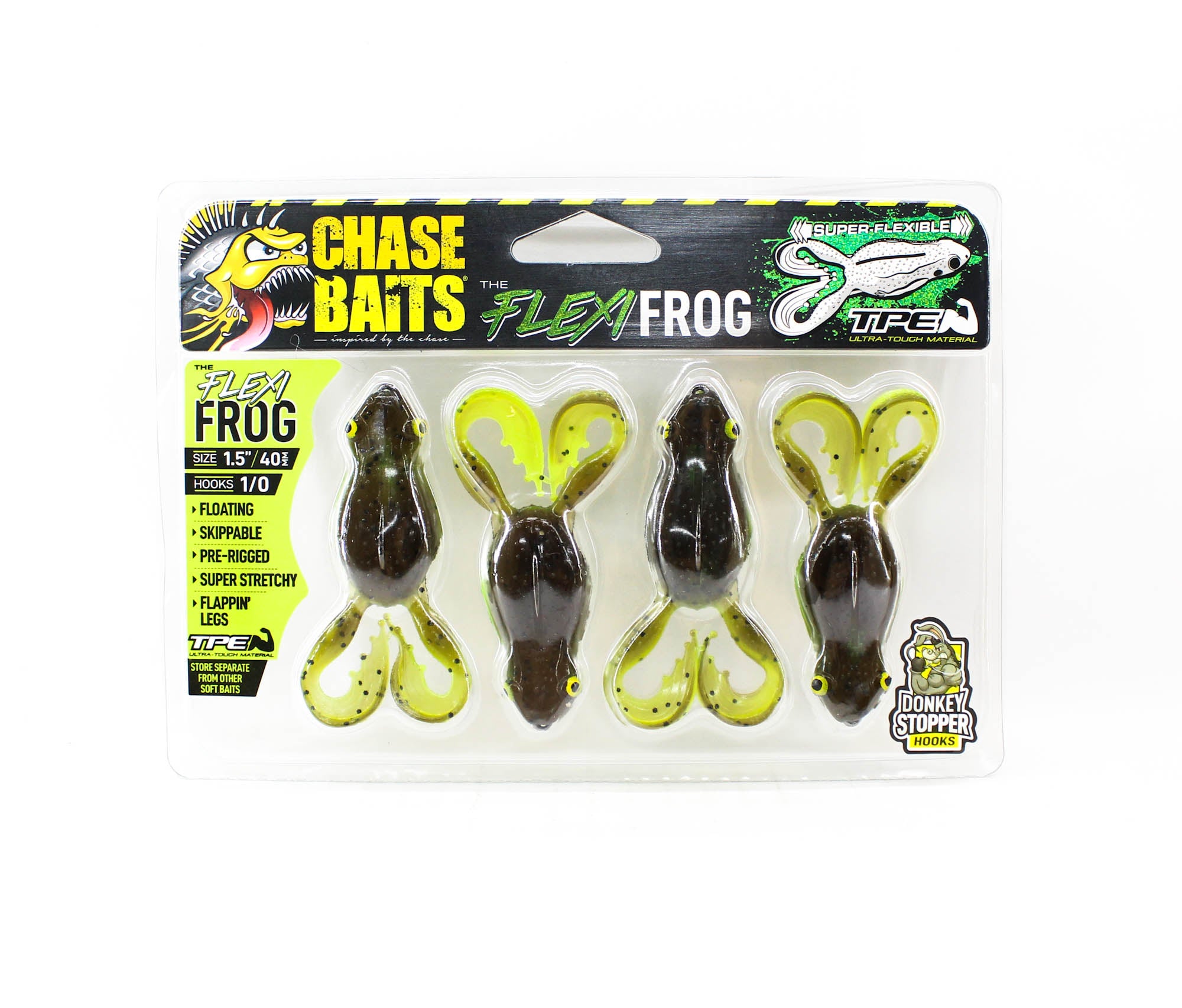 Chasebaits Flexi Frog 40 mm Floating Lure 4/Pack Green Pumpkin Chart (4730)