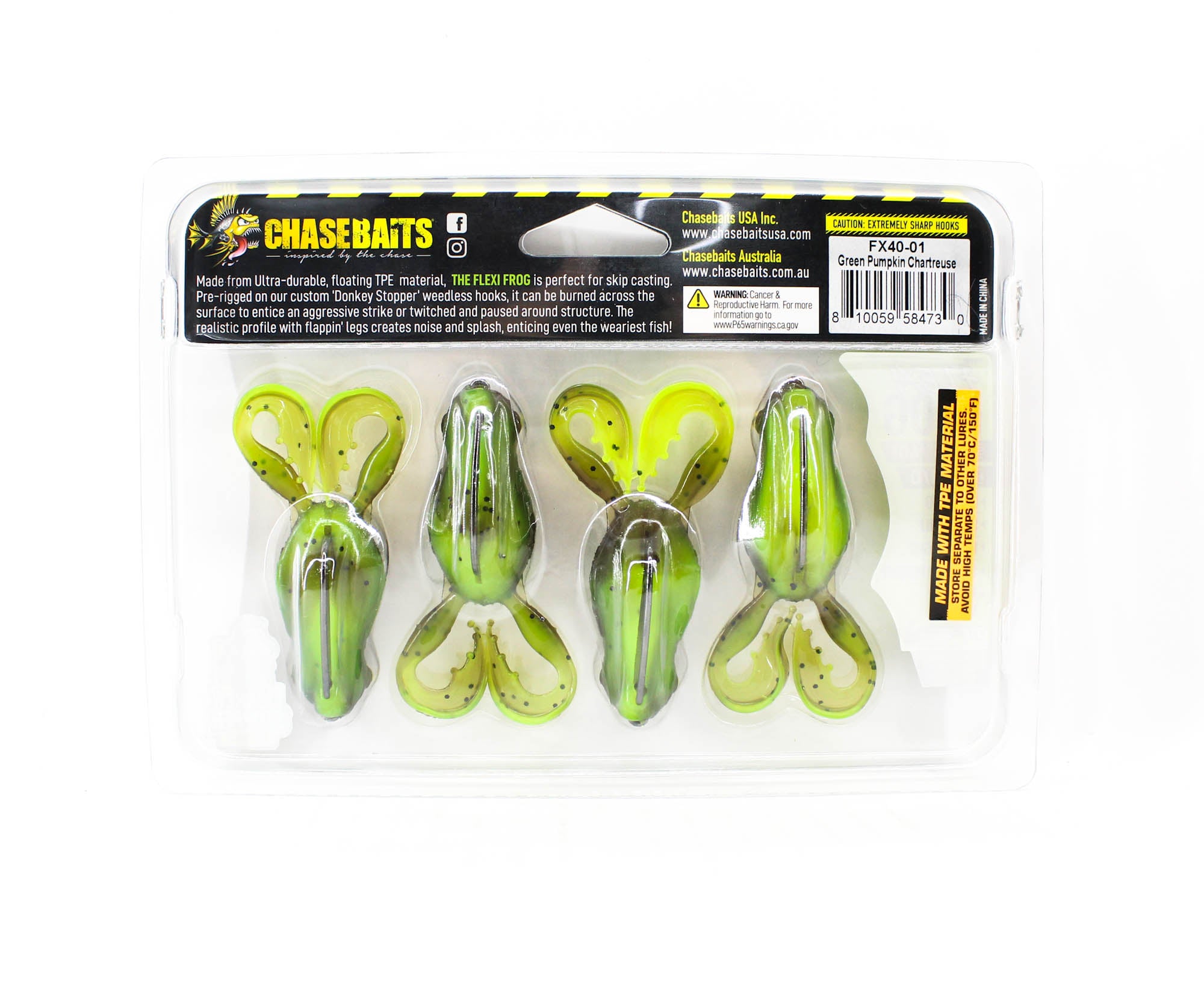 Chasebaits Flexi Frog 40 mm Floating Lure 4/Pack Green Pumpkin Chart (4730)