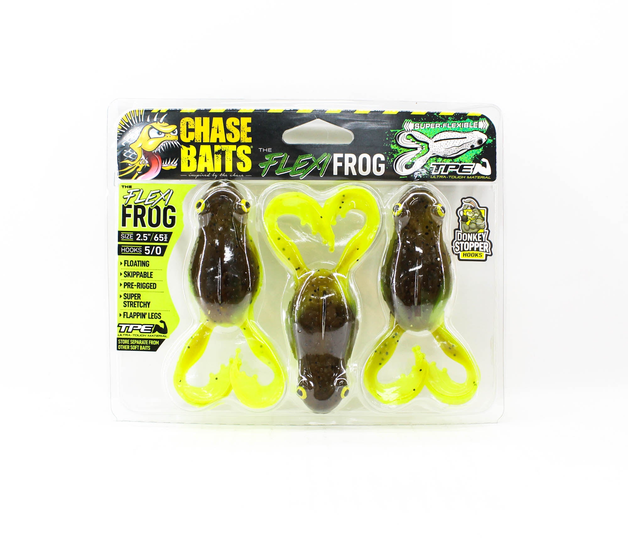 Chasebaits Flexi Frog 65 mm Floating Lure 3/Pack Green Pumpkin Chart (4815)