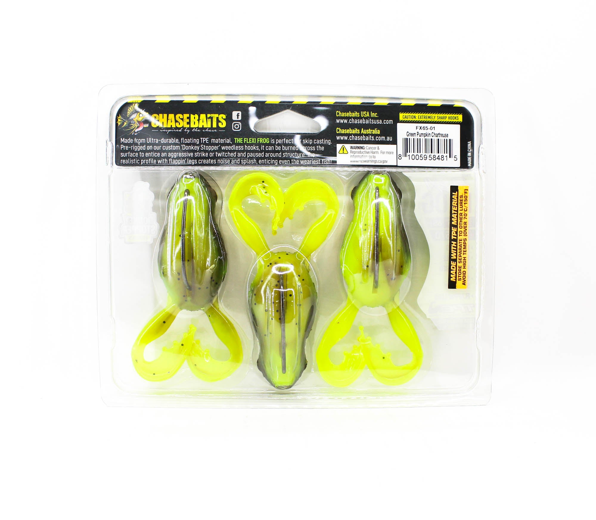 Chasebaits Flexi Frog 65 mm Floating Lure 3/Pack Green Pumpkin Chart (4815)
