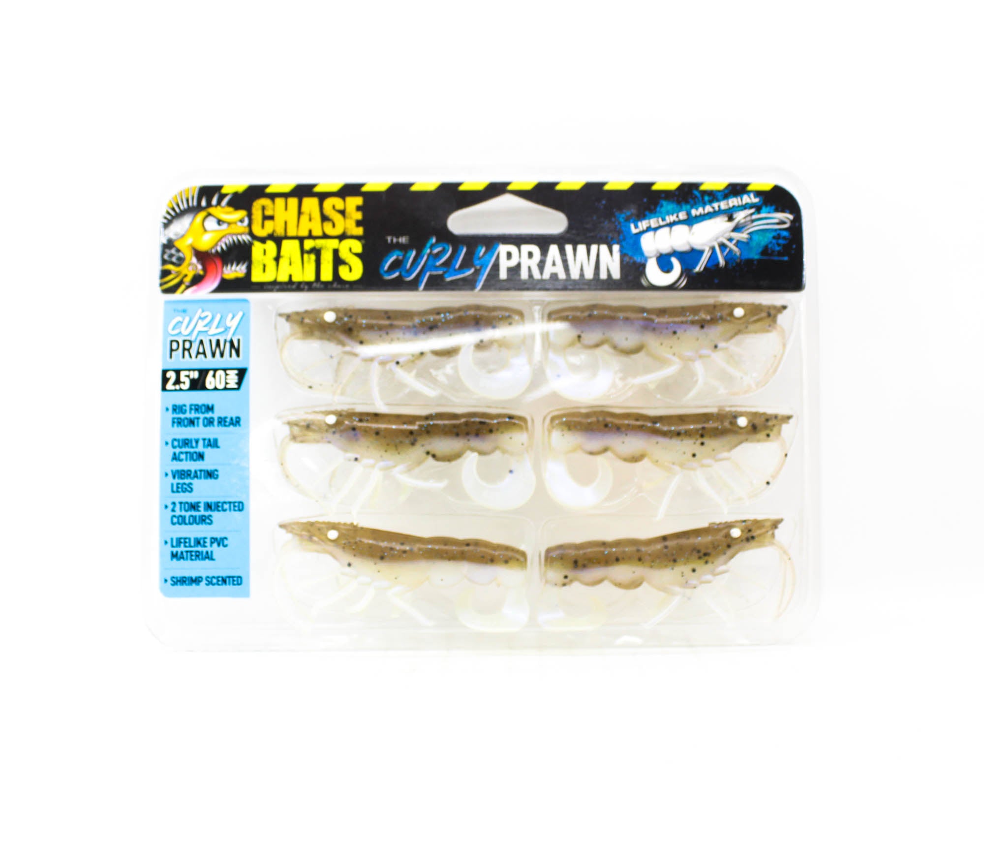 Chasebaits Curly Prawn 60 mm Sinking Lure 6/Pack Pearl Prawn (4938)