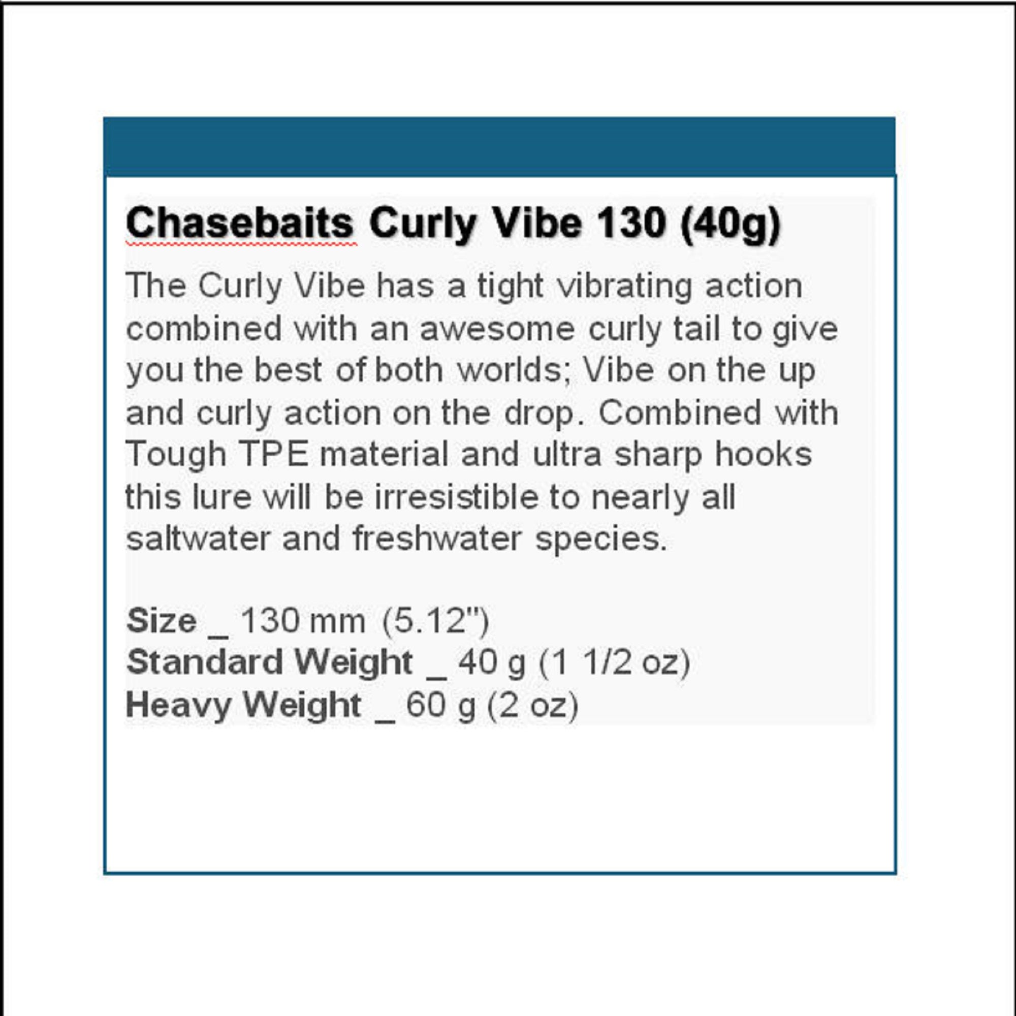Chasebaits Curly Vibe 130 mm 40 grams Sinking Lure 04 (5355)