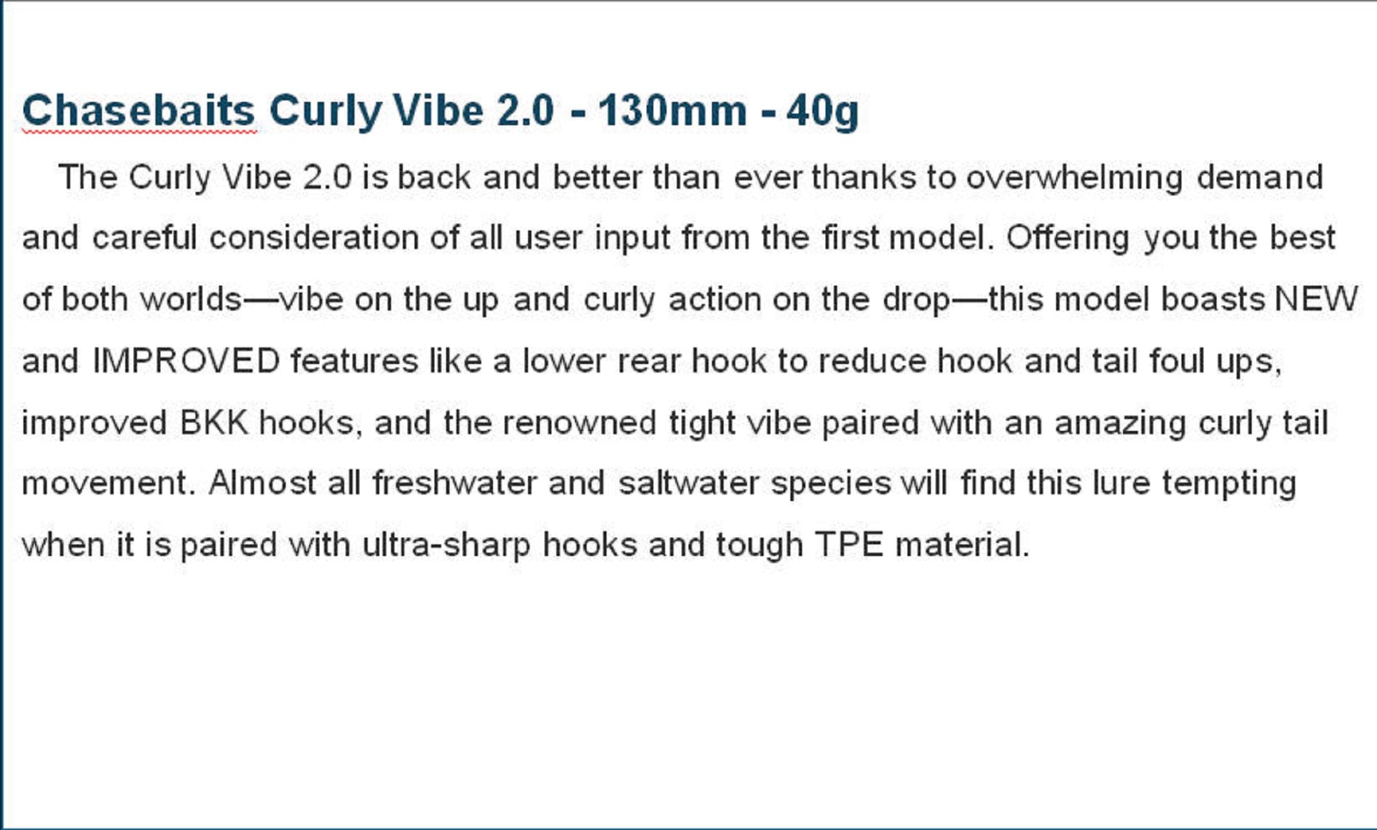 Chasebaits Curly Vibe 130 mm 40 grams Sinking Lure 04 (5355)