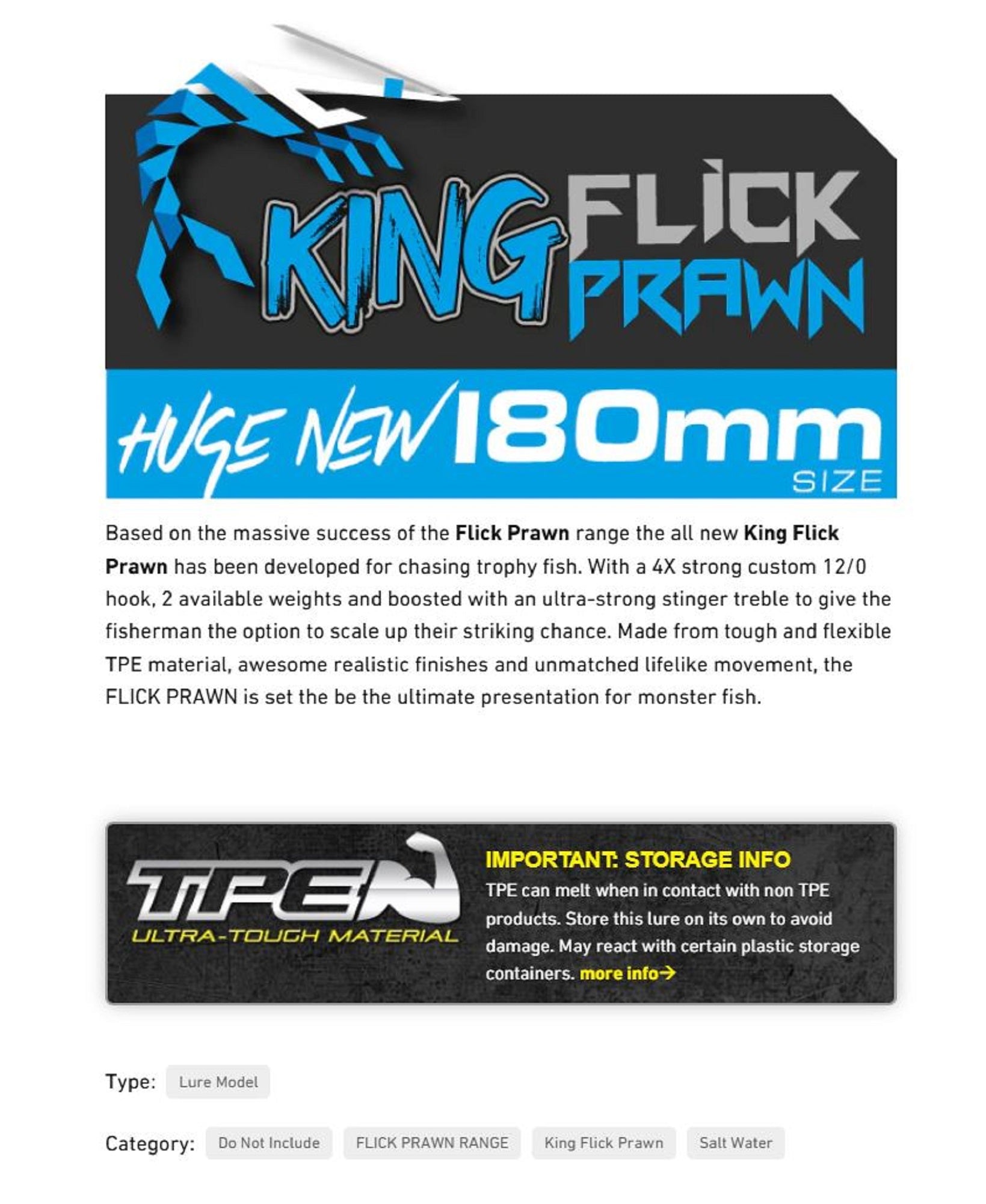Chasebaits Flick Prawn King Heavy 180 mm 71 grams Sinking Lure 05 (6208)