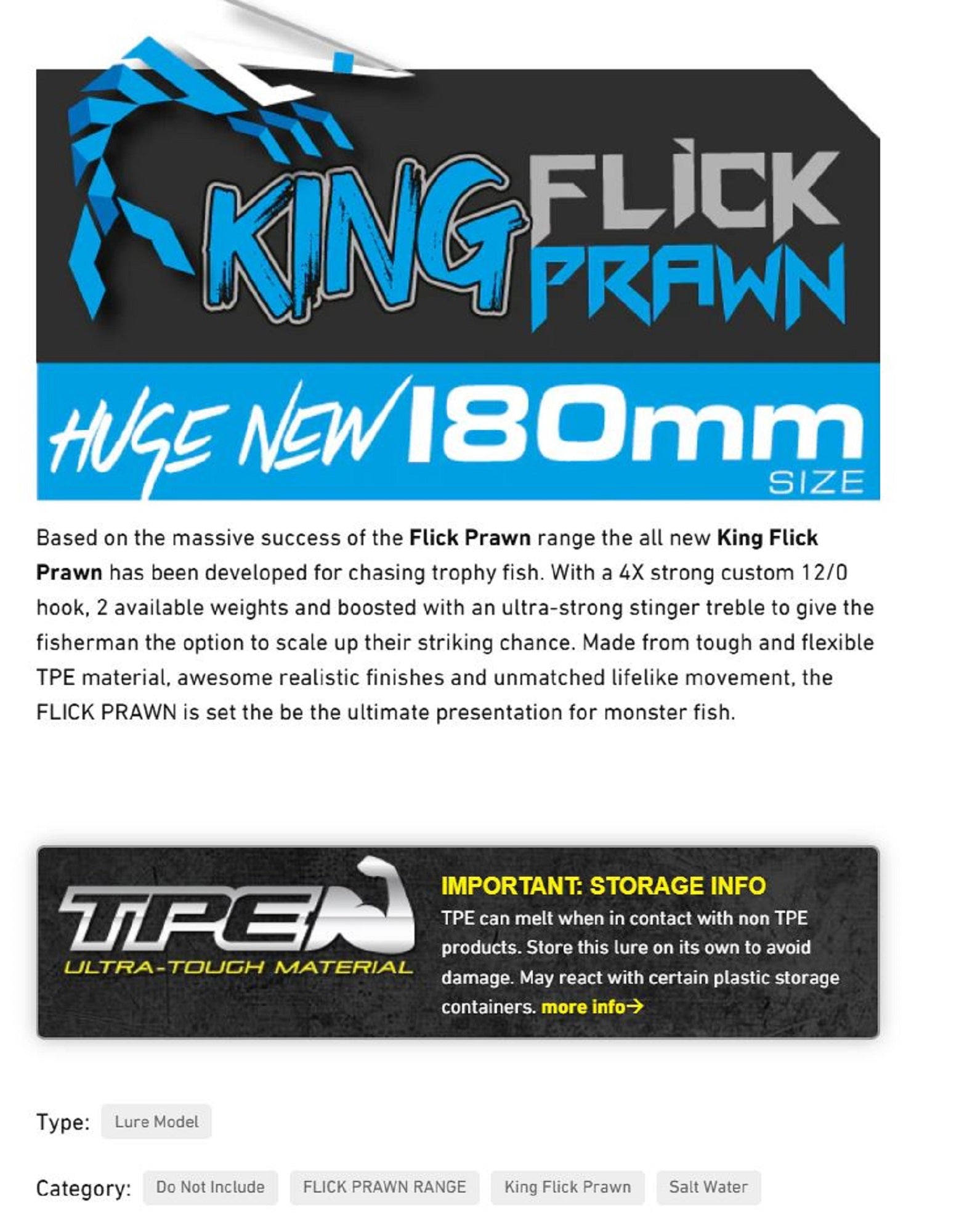 Chasebaits Flick Prawn King Heavy 180 mm 71 grams Sinking Lure 07 (6222)