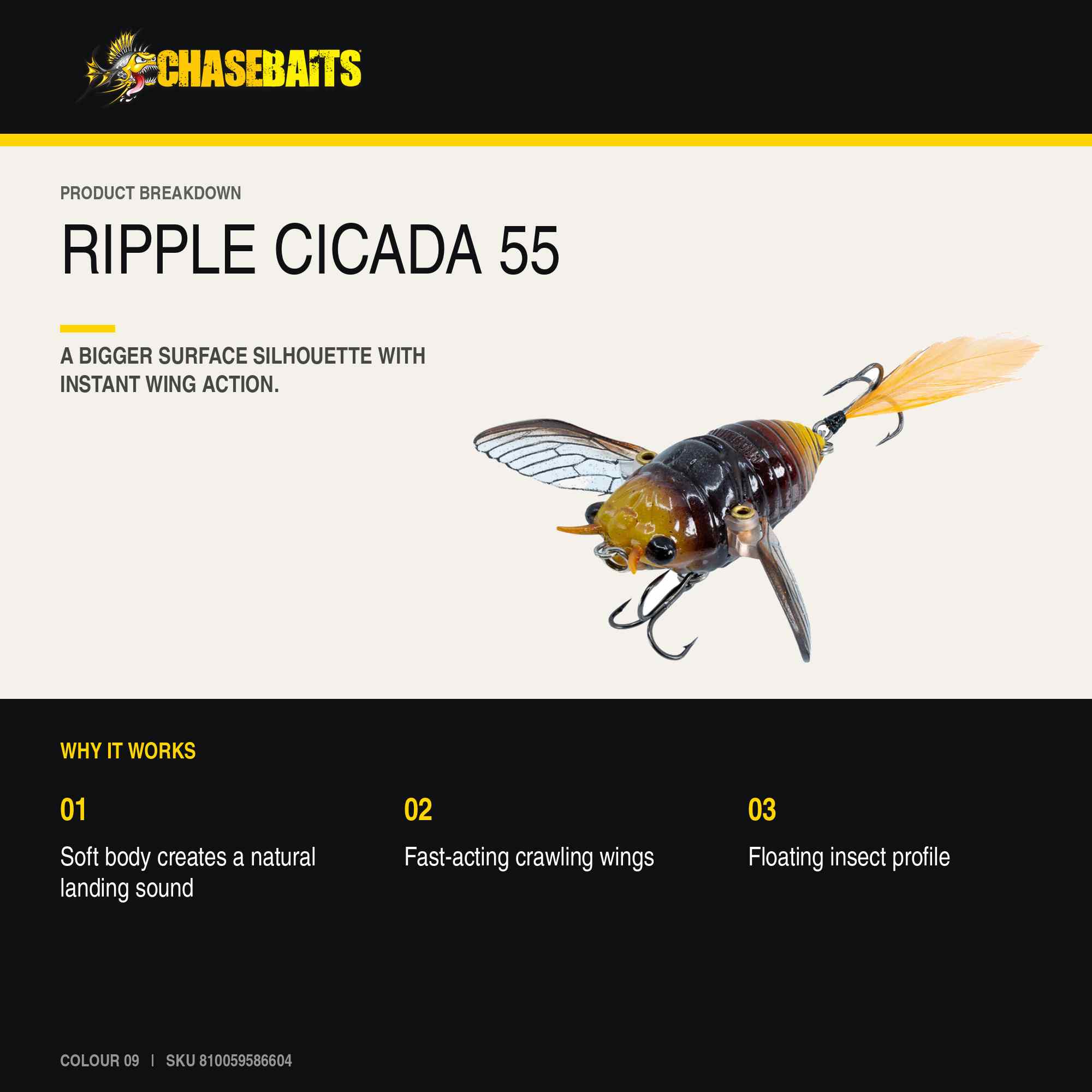 Chasebaits Ripple Cicada 55 mm Floating Lure 09 (6604)