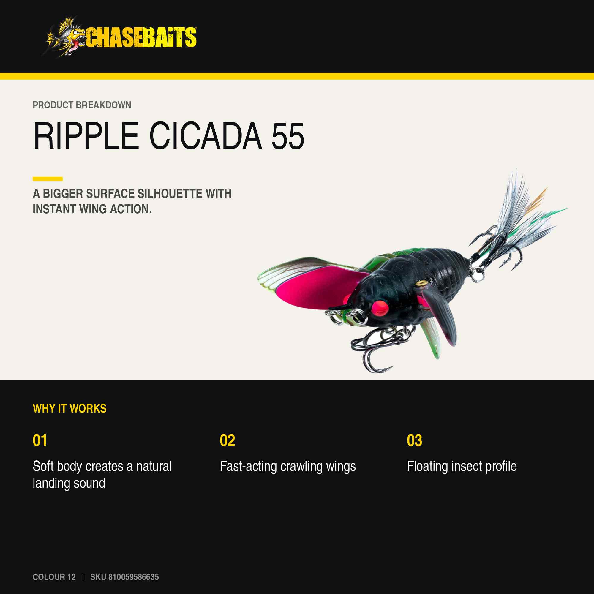 Chasebaits Ripple Cicada 55 mm Floating Lure 12 (6635)