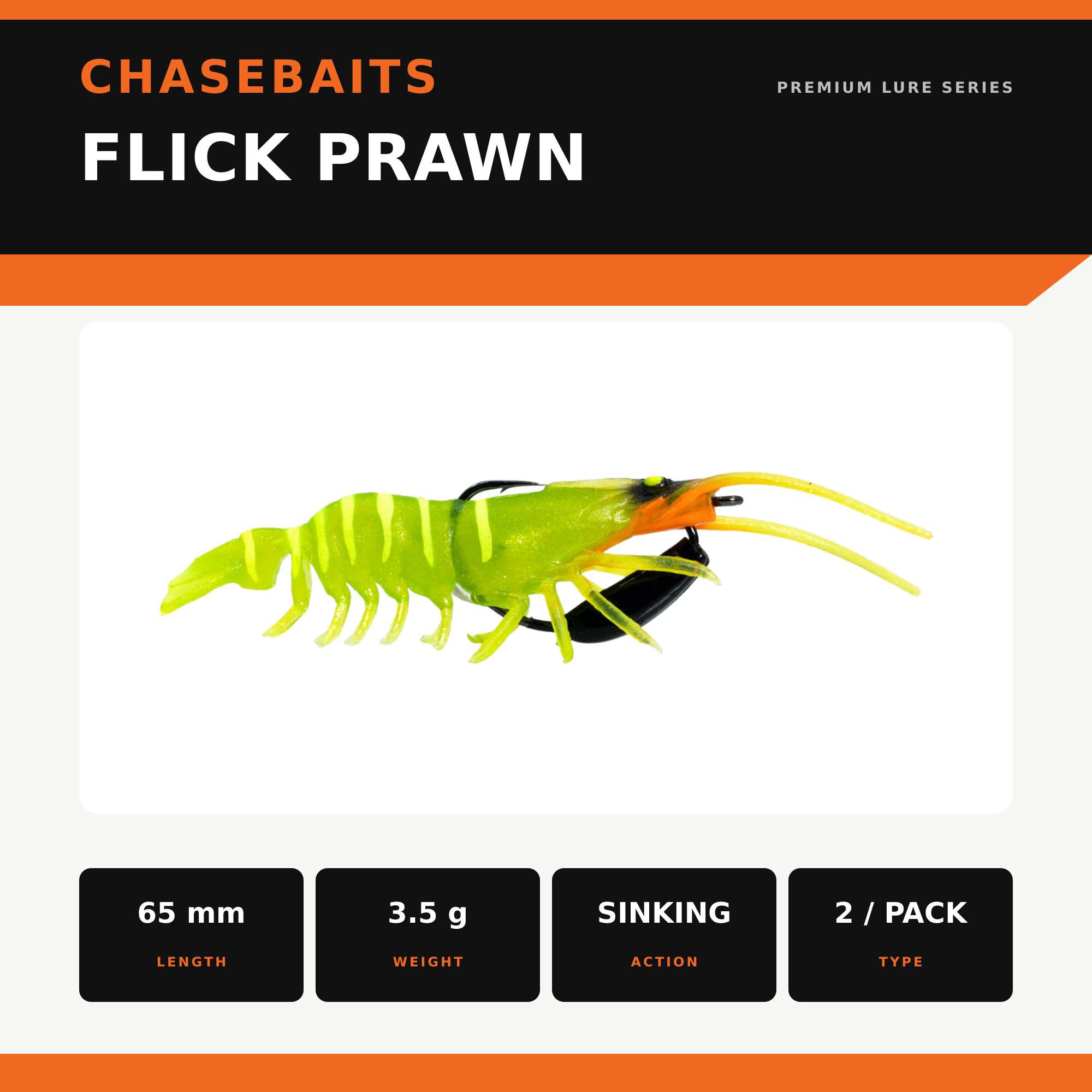 Chasebaits Flick Prawn 65 mm 3.5 grams Sinking Lure 2/pack 08 (7212)
