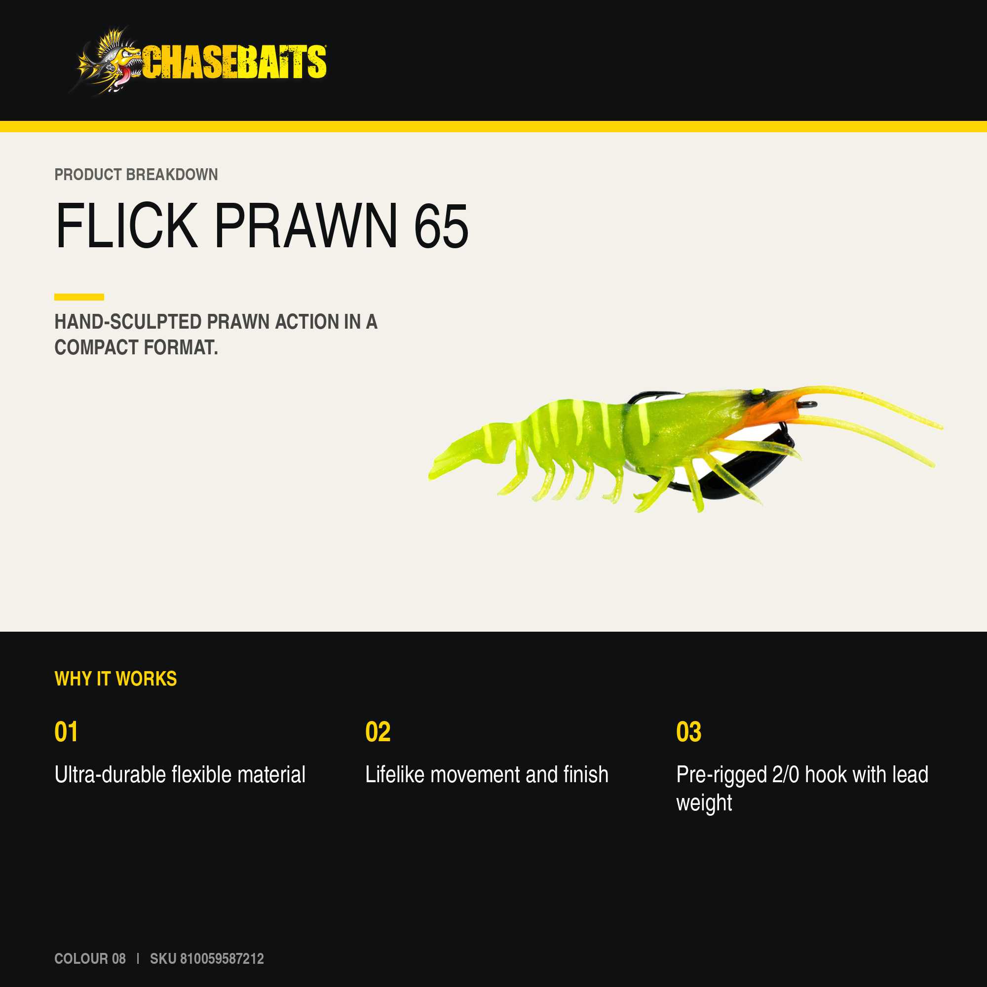 Chasebaits Flick Prawn 65 mm 3.5 grams Sinking Lure 2/pack 08 (7212)
