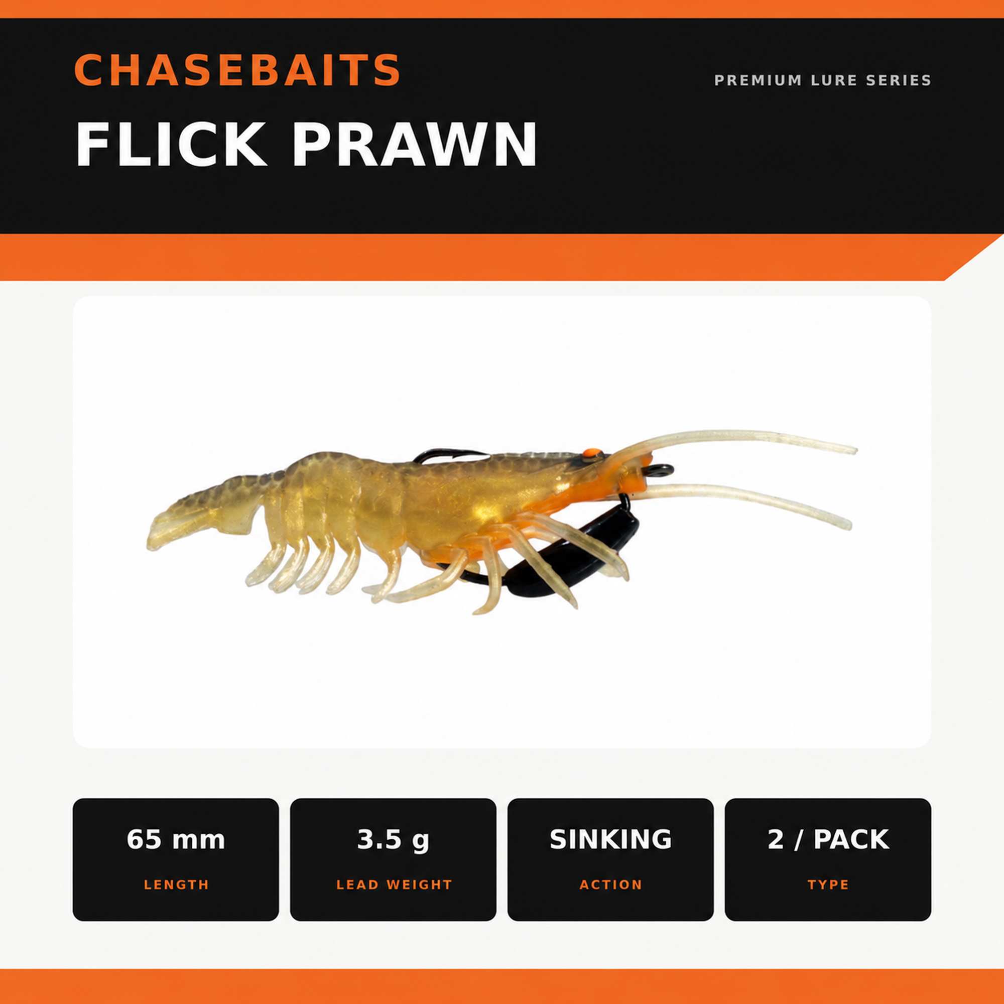 Chasebaits Flick Prawn 65 mm 3.5 grams Sinking Lure 2/pack 10 (7236)