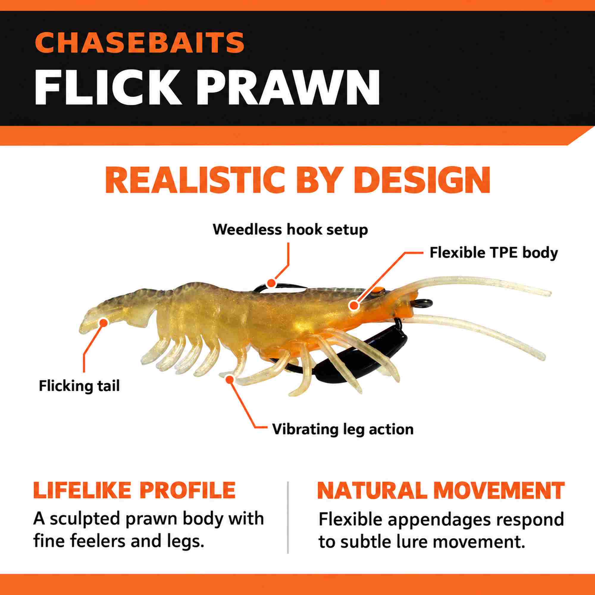 Chasebaits Flick Prawn 65 mm 3.5 grams Sinking Lure 2/pack 10 (7236)