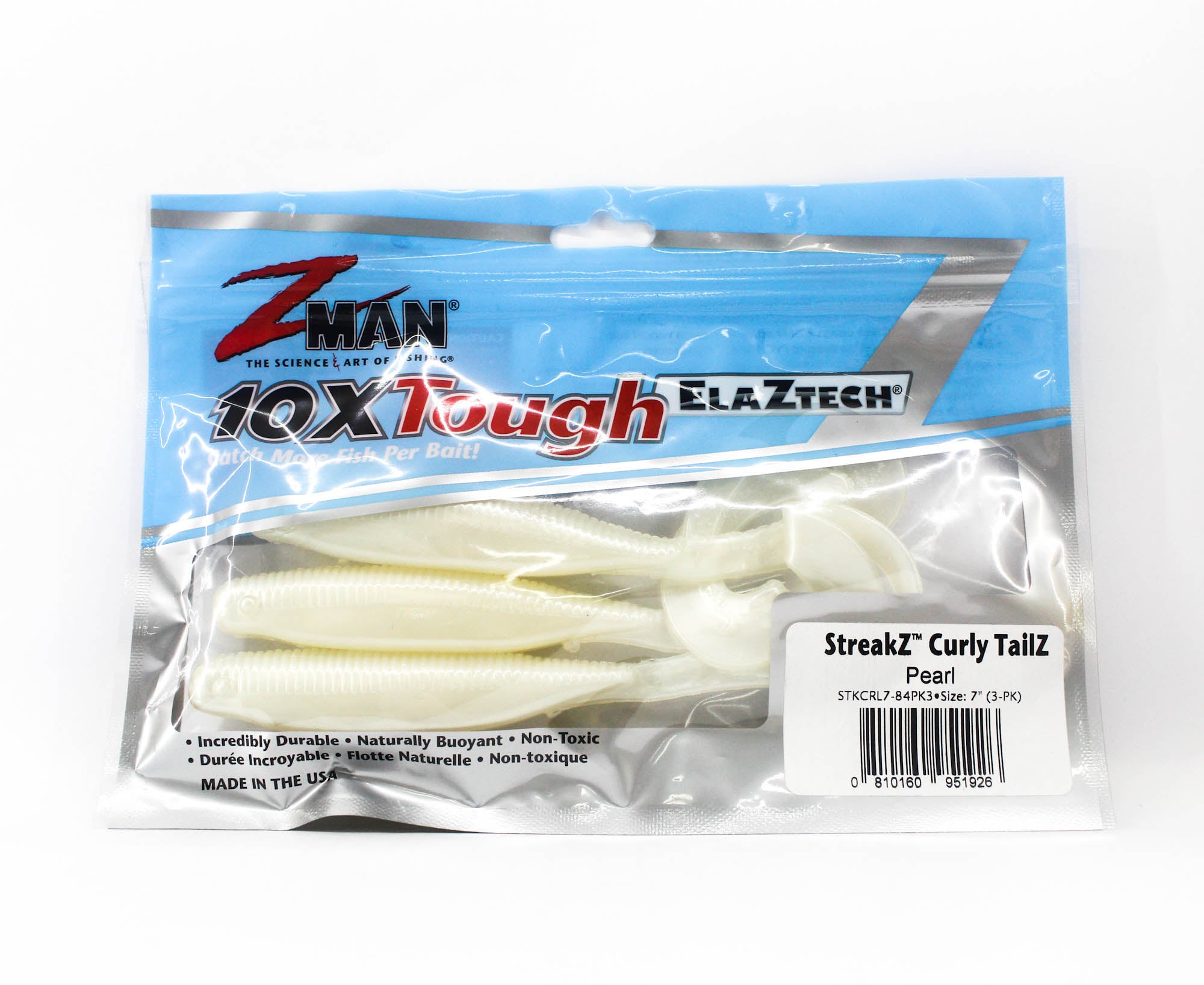 Zman Soft Lure StreakZ Curly TailZ 7 Inch 3/Pack Pearl (1926)