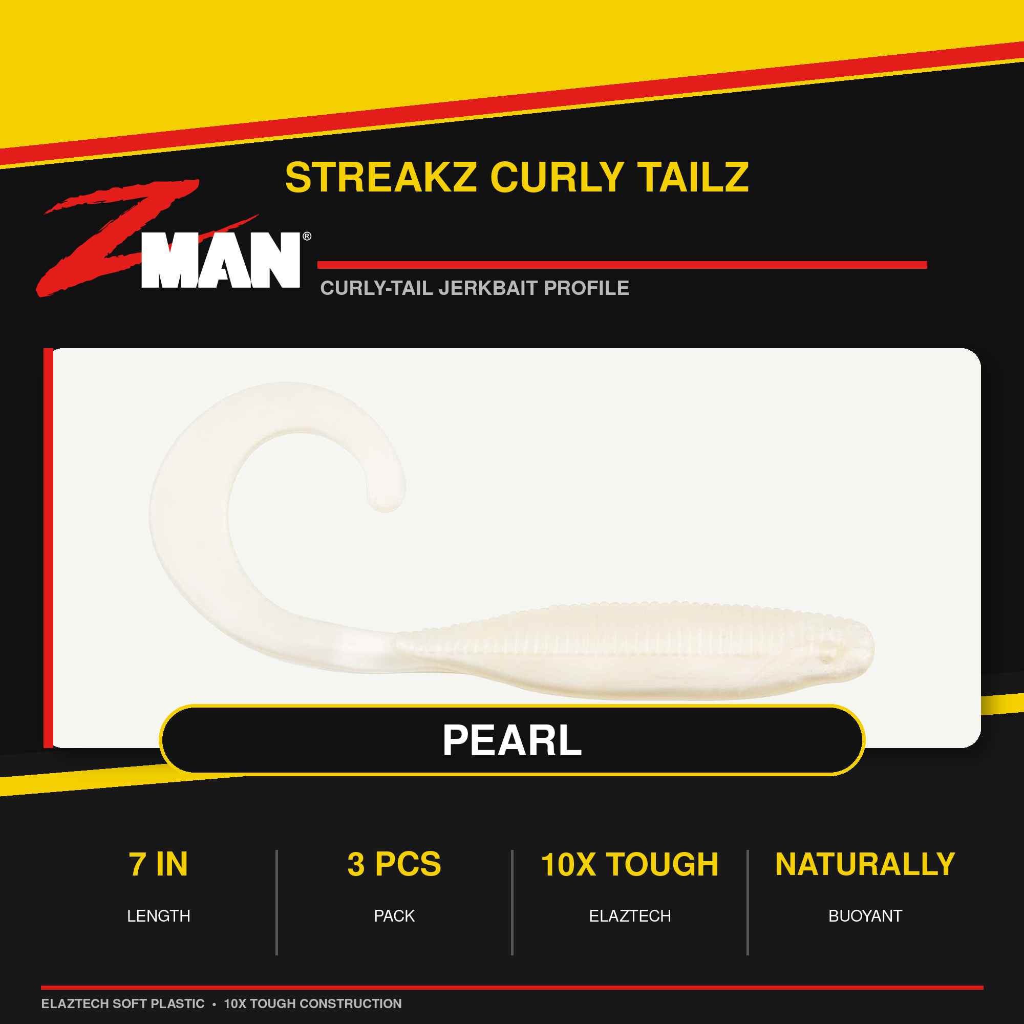 Zman Soft Lure StreakZ Curly TailZ 7 Inch 3/Pack Pearl (1926)
