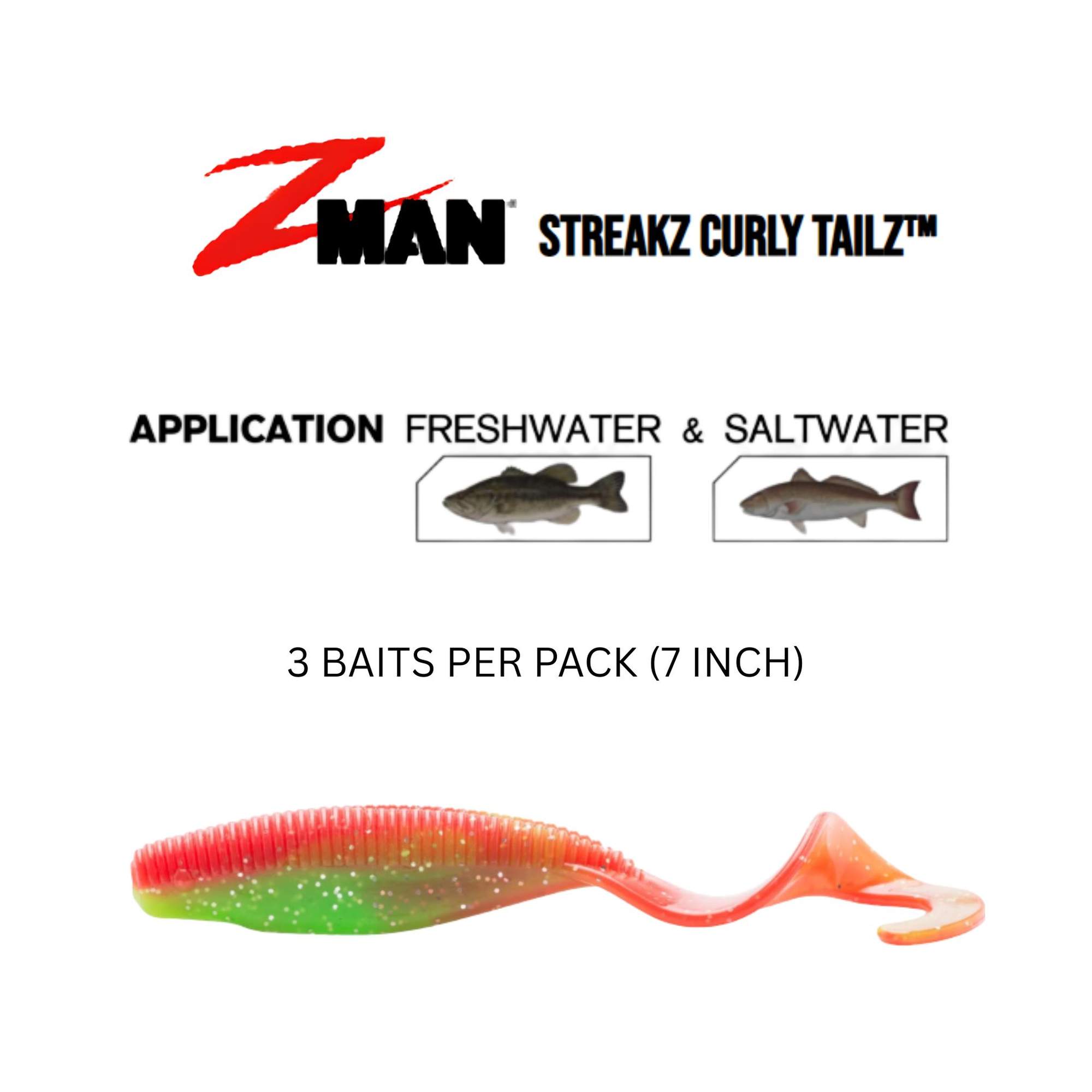 Zman Soft Lure StreakZ Curly TailZ 7 Inch 3/Pack Pearl (1926)