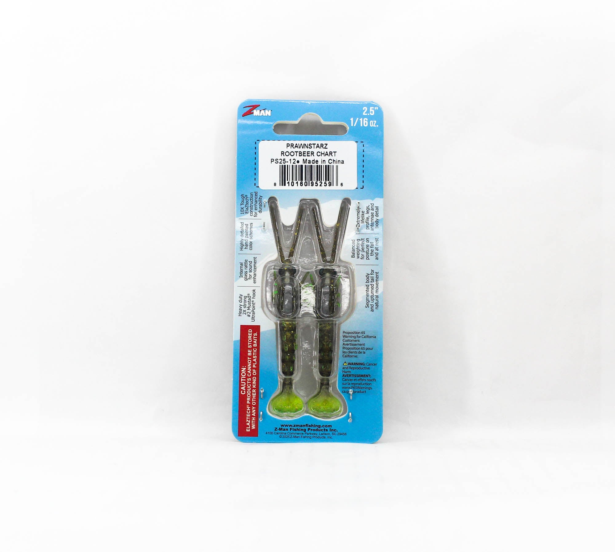 Zman Soft Lure PrawnstarZ 2.5 Inch 2/Pack Rootbeer Chartreuse (2596)