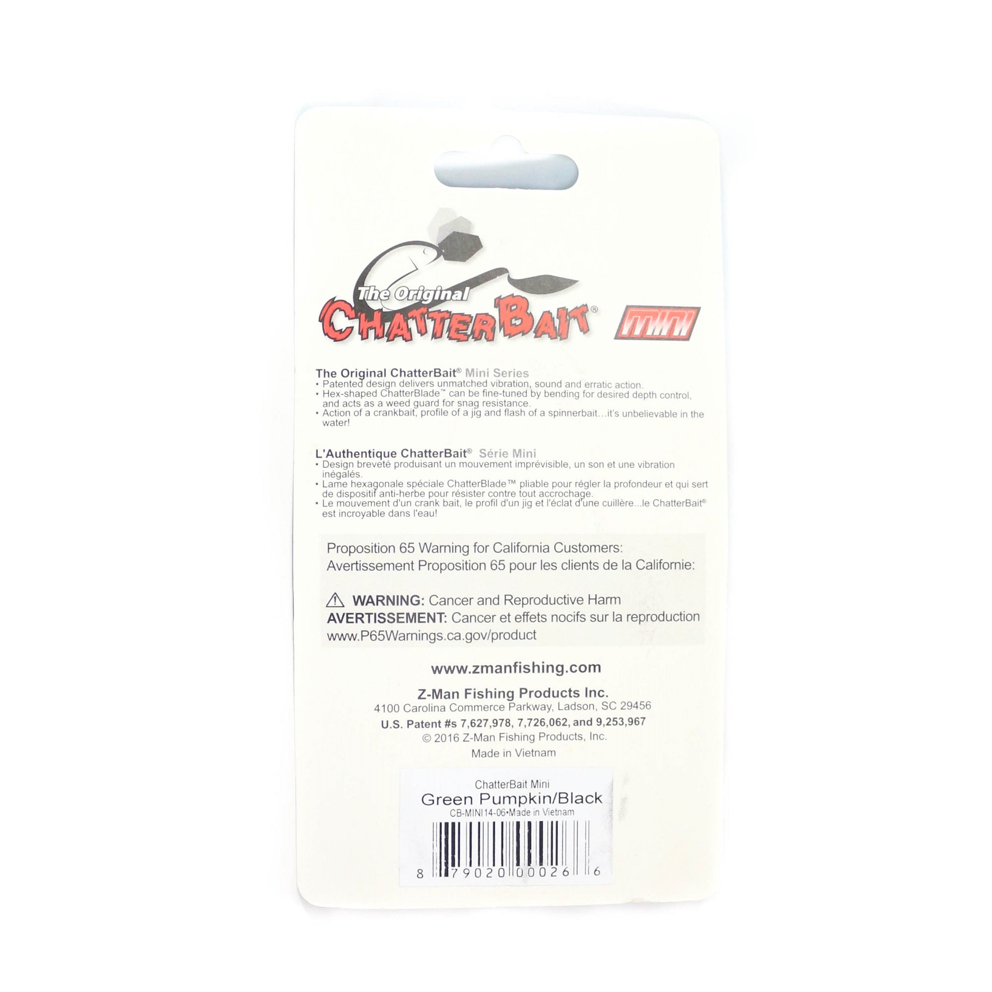Zman Chatterbait Mini 3/8 oz Sinking Lure Green Pumpkin Purple (0778)