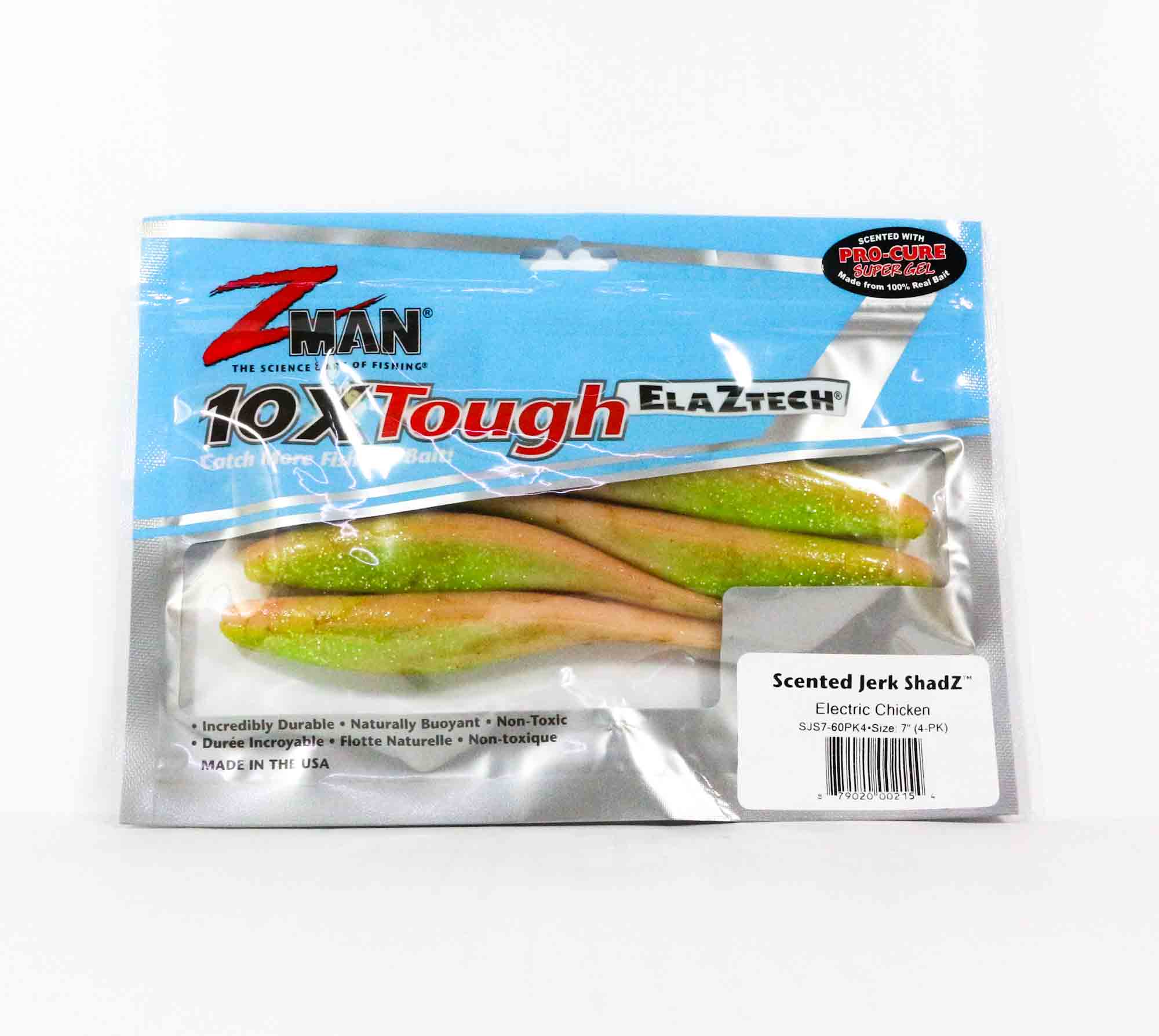 Zman Soft Lure Jerk ShadZ Scented 7 Inch 4/Pack Electric Chicken (2154)