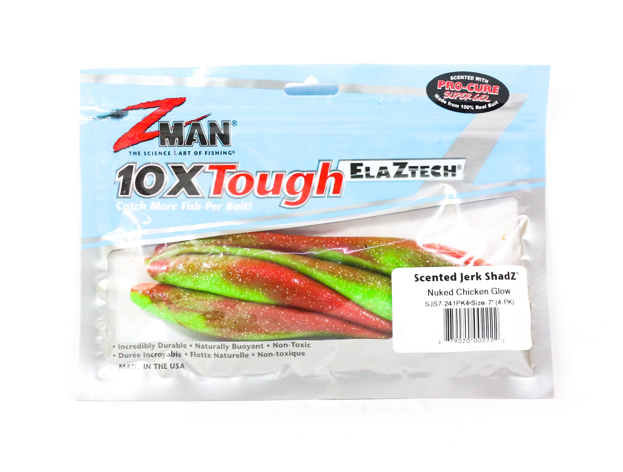 Zman Soft Lure Jerk ShadZ Scented 7 Inch 4/Pack Nuked Chicken Glow (2222)