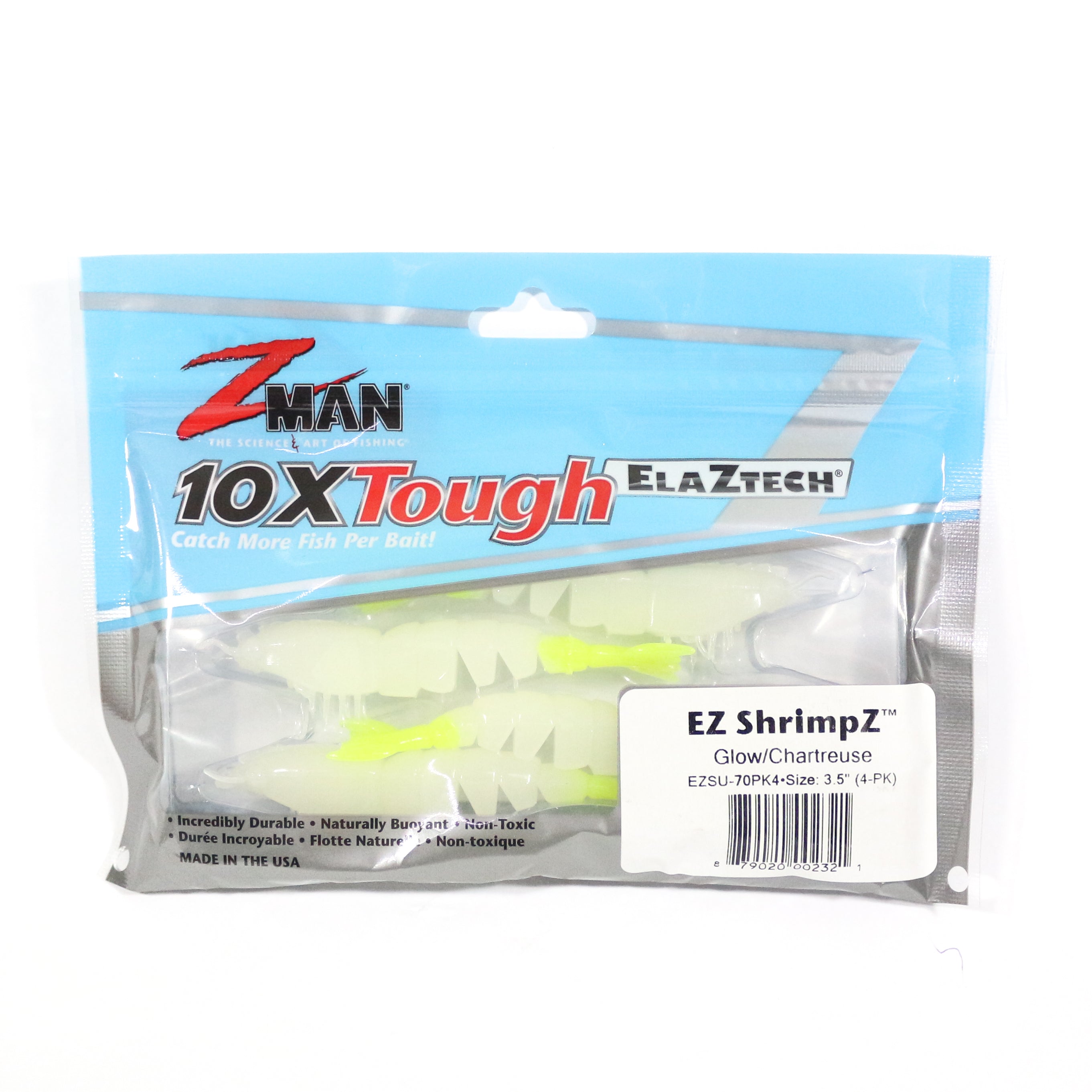 Zman Soft Lure Shrimpz 3.5 Inch 4/Pack Glow Chart Tail (2321)