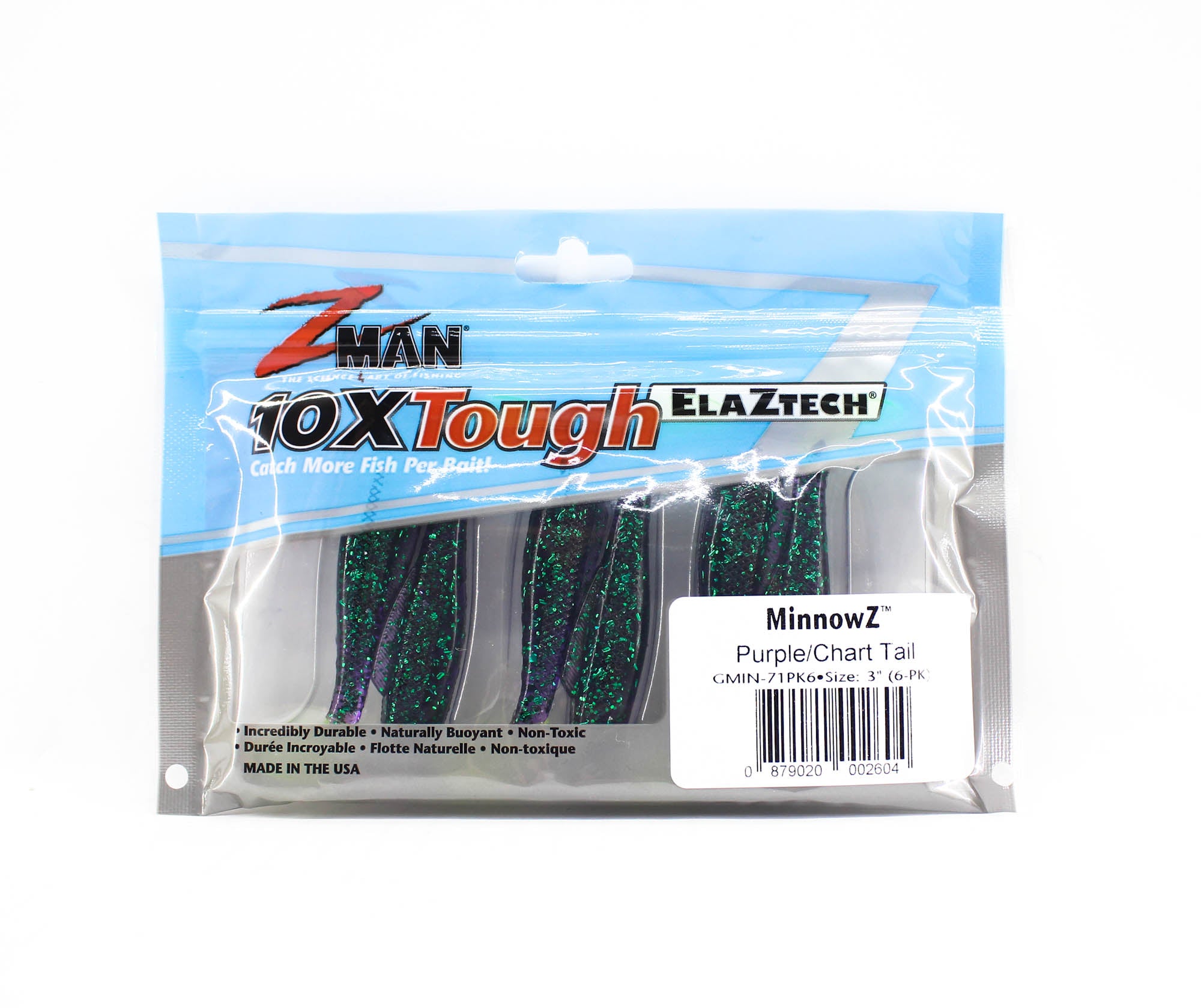 Zman Soft Lure MinnowZ 3 Inch 6/Pack Purple Chart Tail (2604)