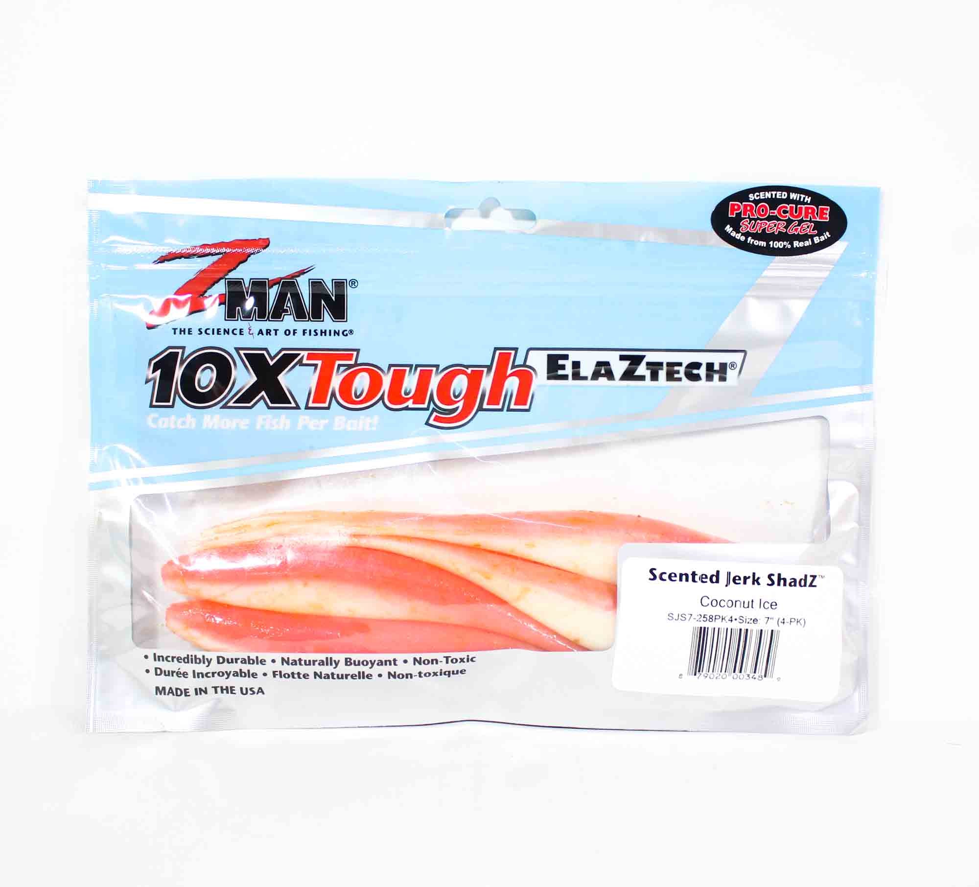 Zman Soft Lure Jerk ShadZ Scented 7 Inch 4/Pack Coconut Ice Glow (3489)