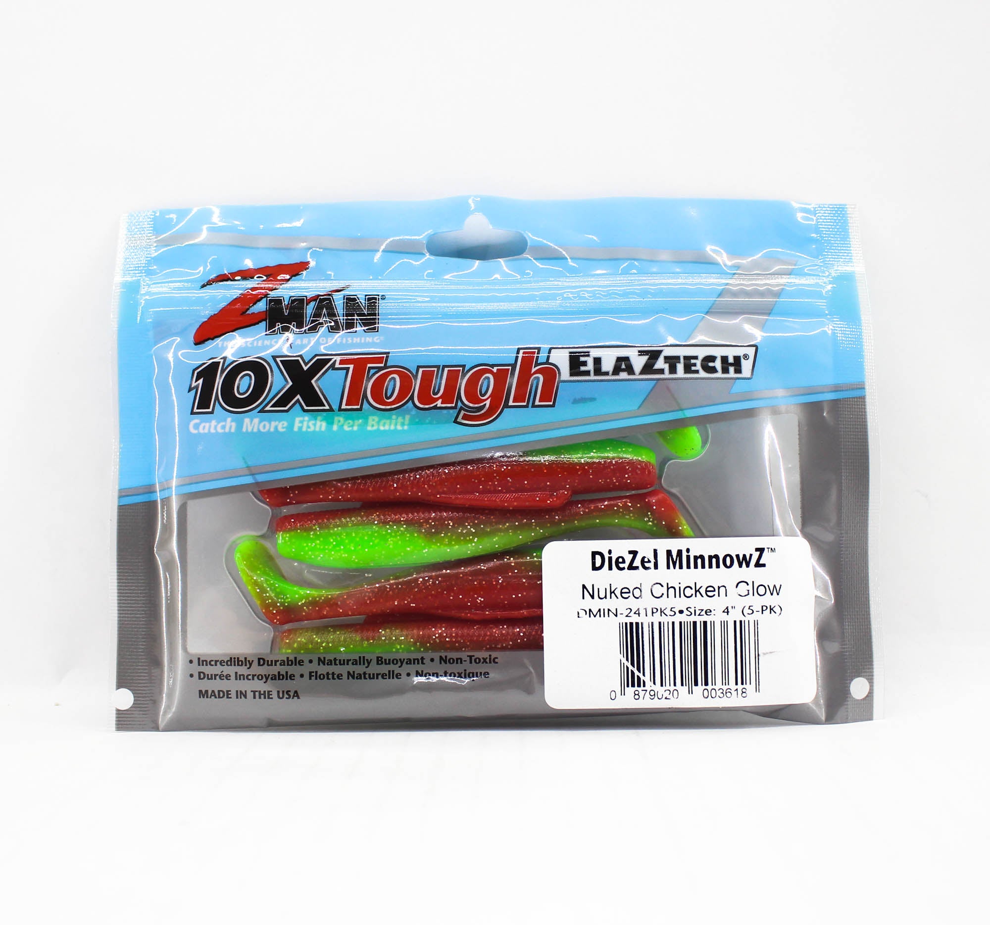 Zman Soft Lure Diezel MinnowZ 4 Inch 5/Pack Nuked Chicken Glow (3618)