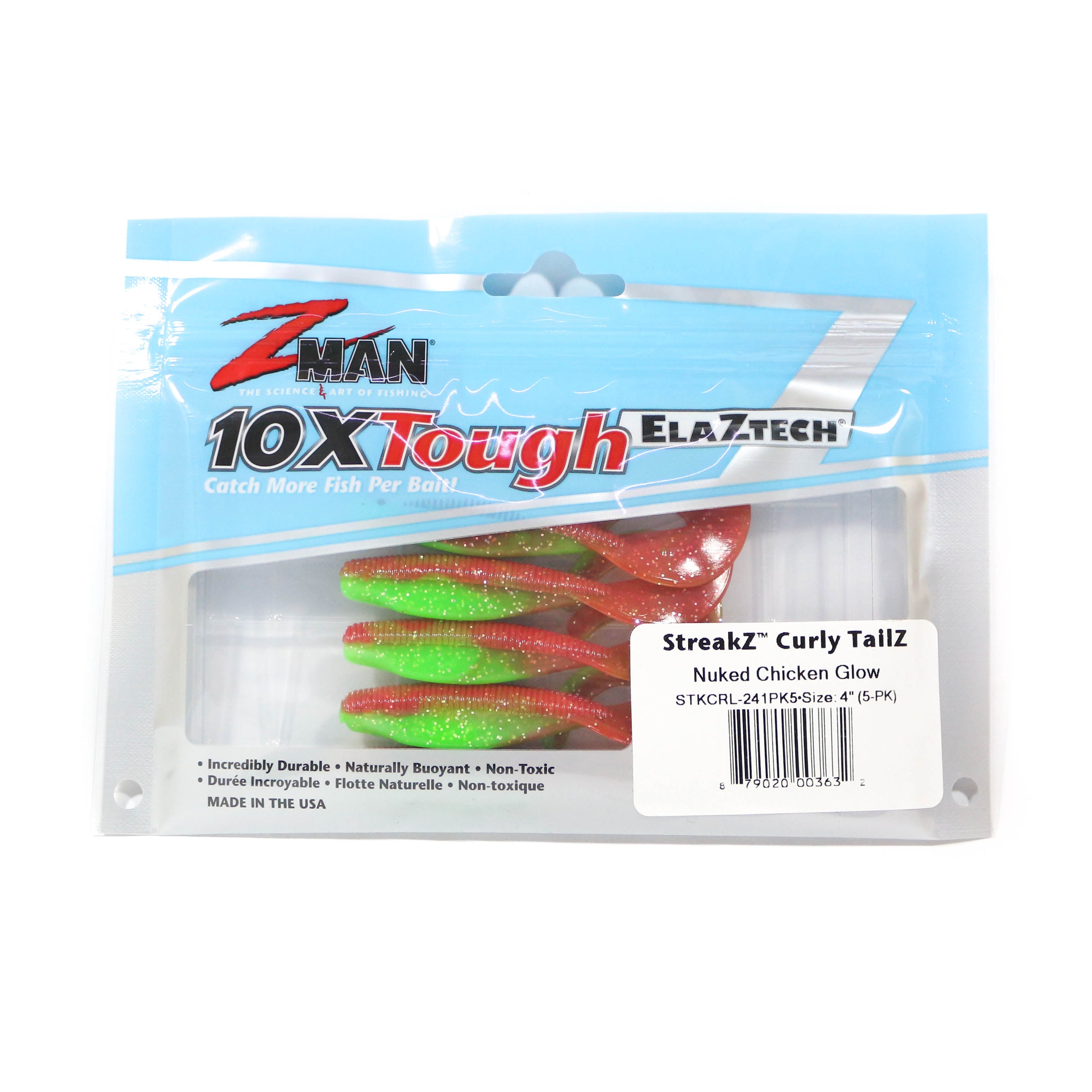 Zman Soft Lure StreakZ Curly 4 Inch 5/Pack Nuked Chick Glow (3632)