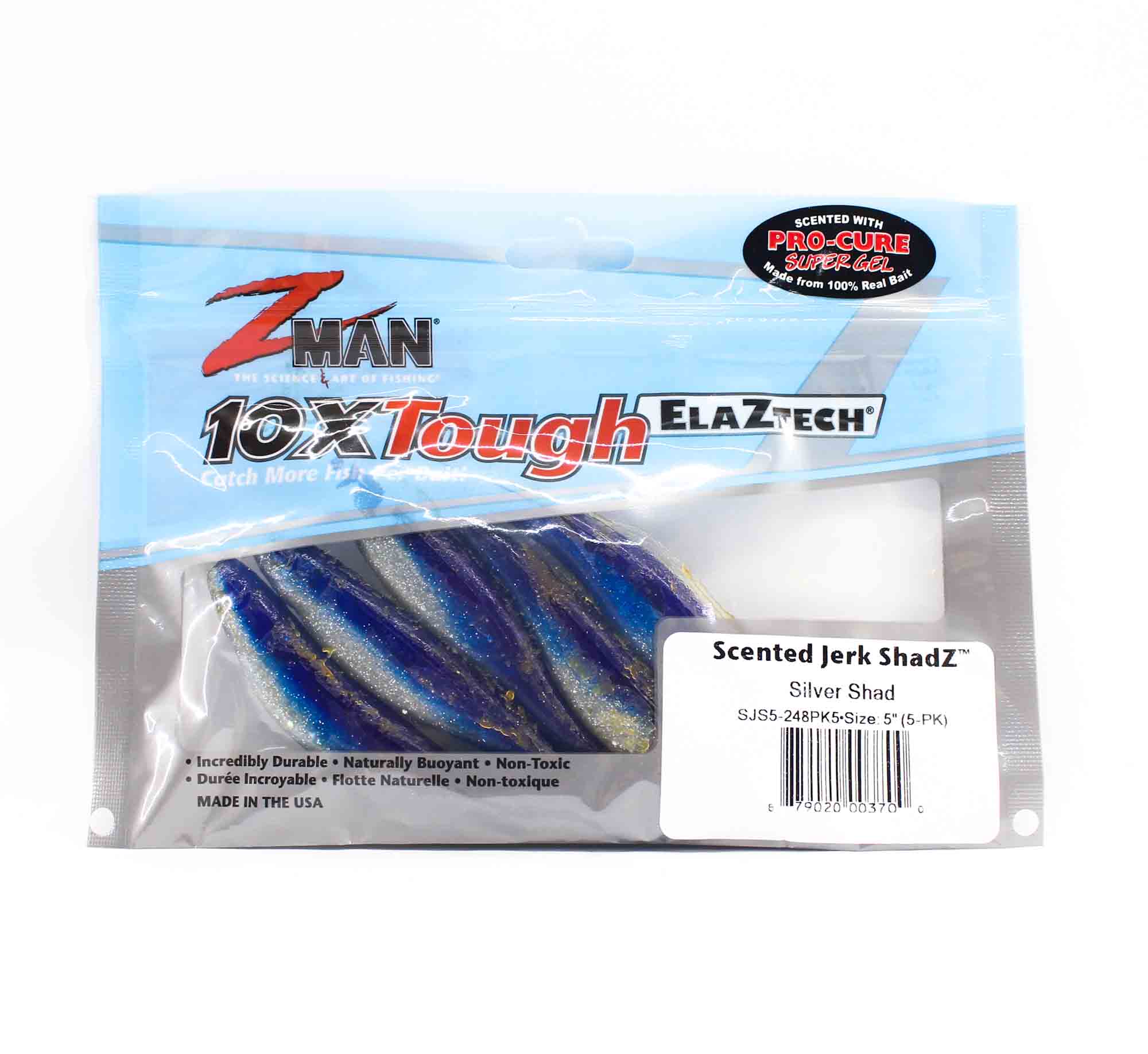 Zman Soft Lure Jerk ShadZ Scented 5 Inch 5/Pack Silver Shad (3700)
