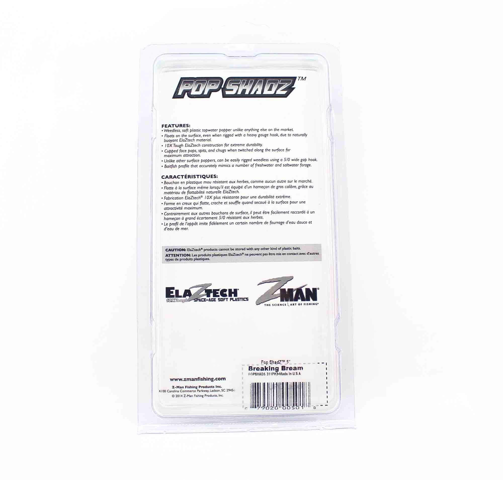 Zman Soft Lure Pop ShadZ 5 Inch 3/Pack Breaking Bream (5018)
