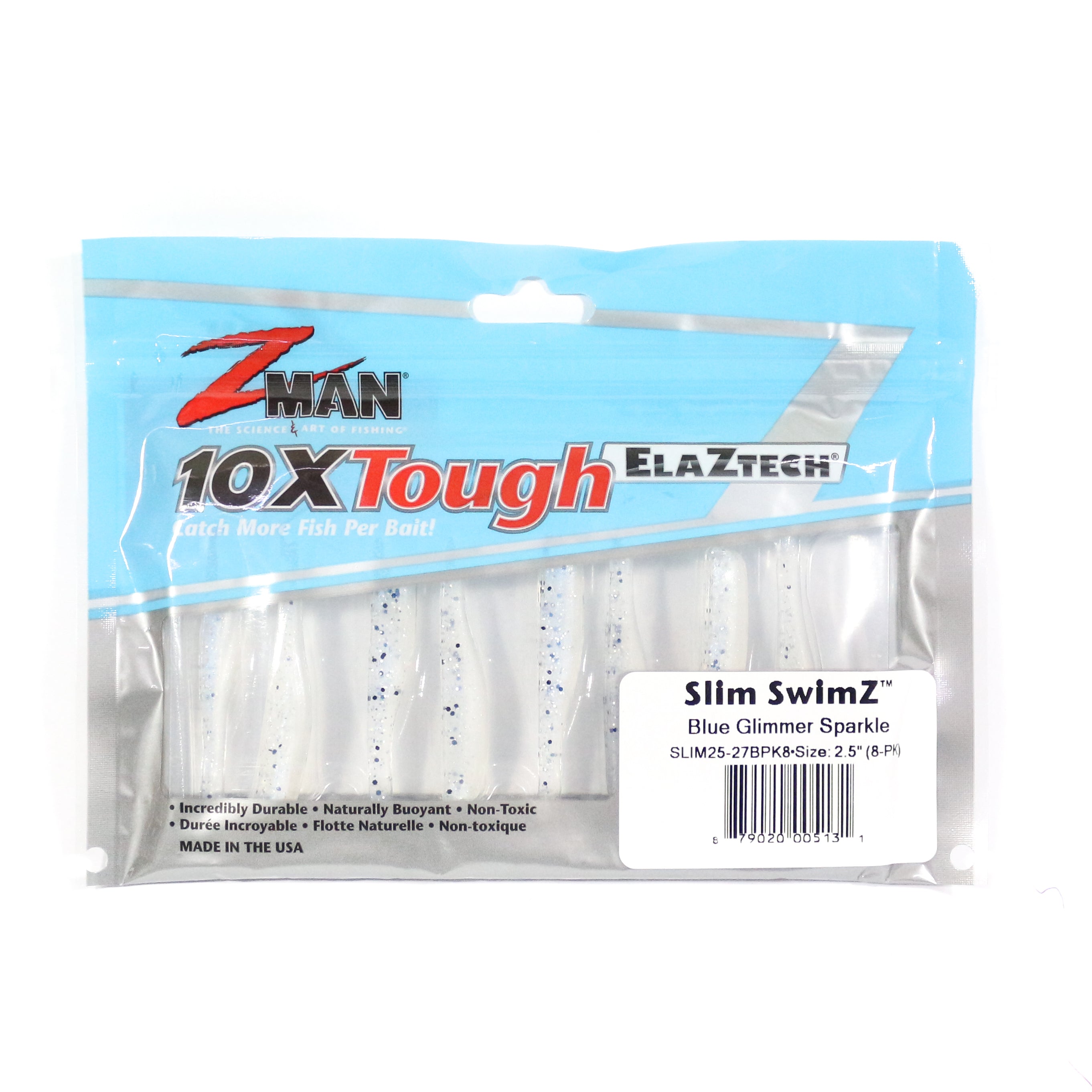 Zman Soft Lure Slim SwimZ 2.5 Inch 8/Pack Blue Glimmer (5131)