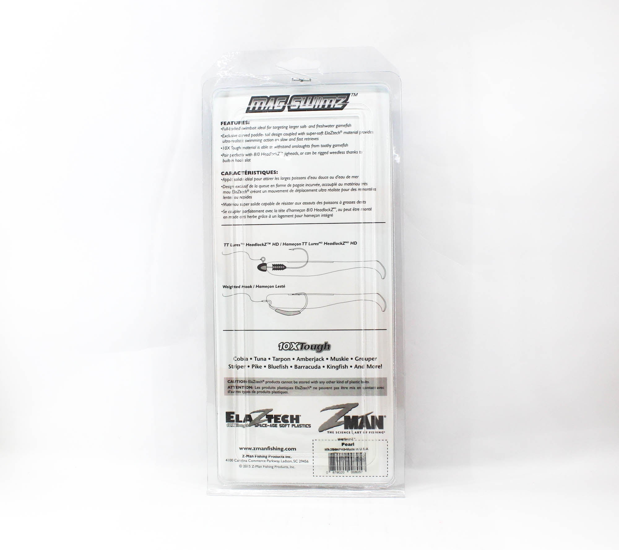 Zman Soft Lure Mag SwimZ 8 Inch 3/Pack Pearl (8057)
